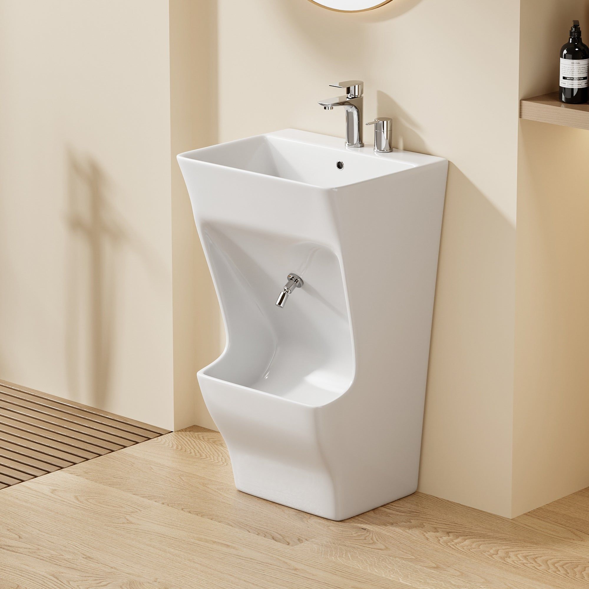 Lavabo d'ablutions Tunis rectangulaire en céramique blanche au design moderne.