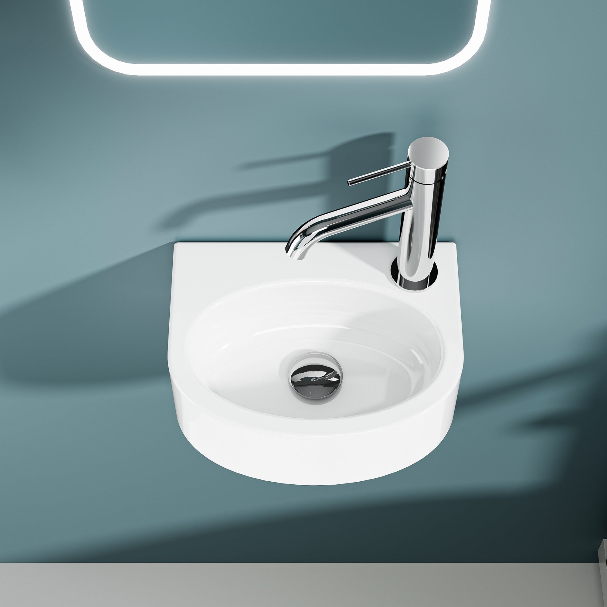 Vasque lave-mains murale sortie droite petit format en céramique blanc (30*23cm)