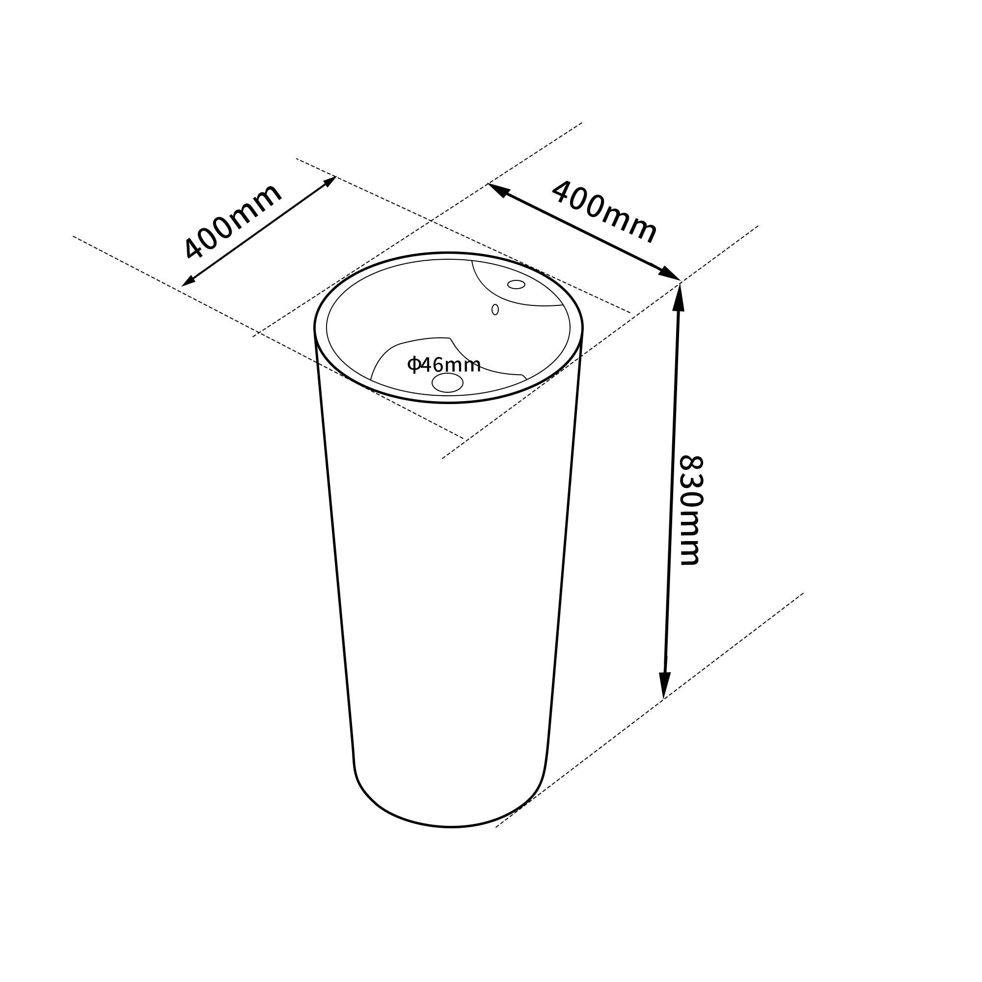 Lavabo Totem Design Rond et Épuré Blanc : Élégant lavabo sur colonne rond blanc, diamètre 400mm, hauteur 830mm.