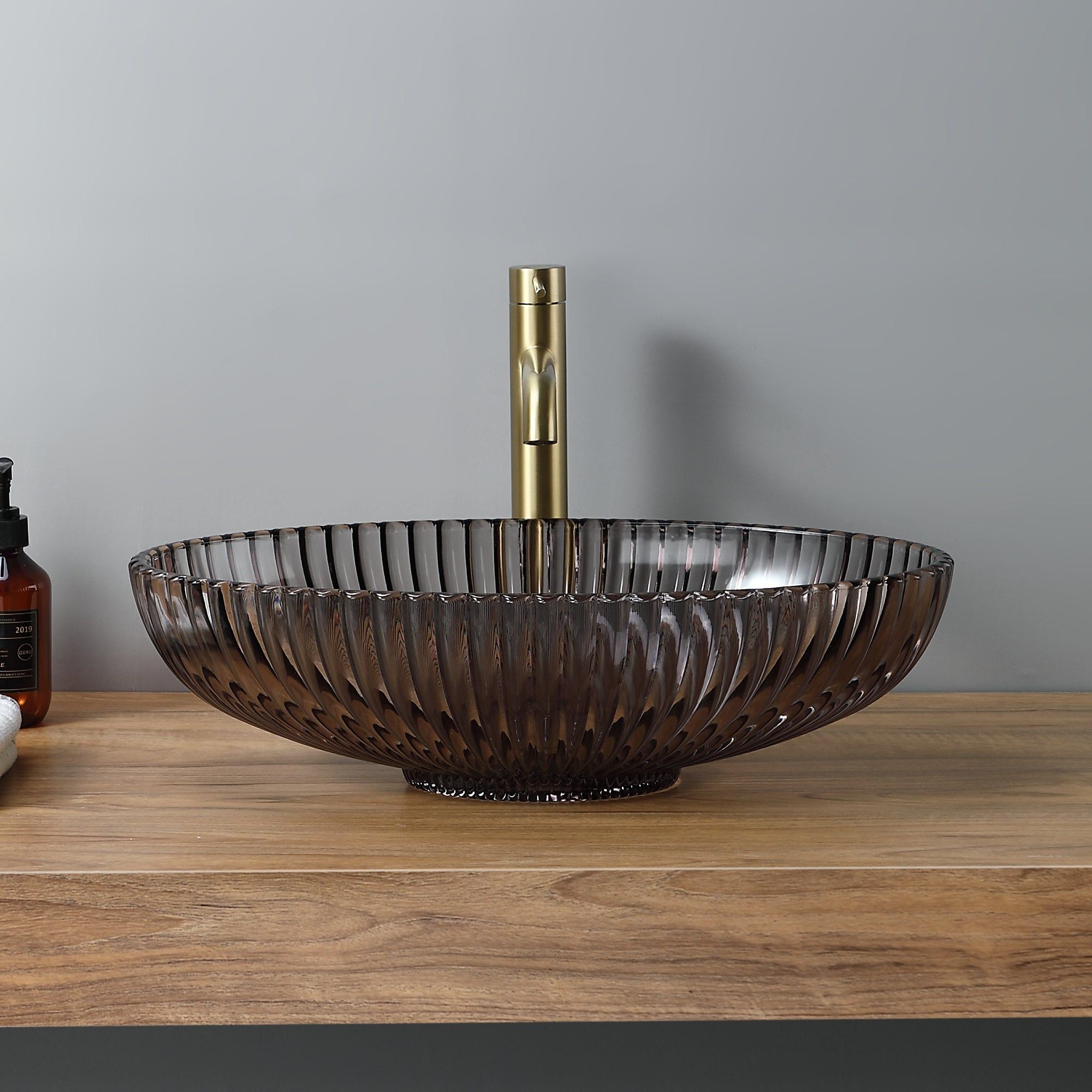 Lavabo ovale en verre marron rayé (51 × 35 × 15,5 cm)