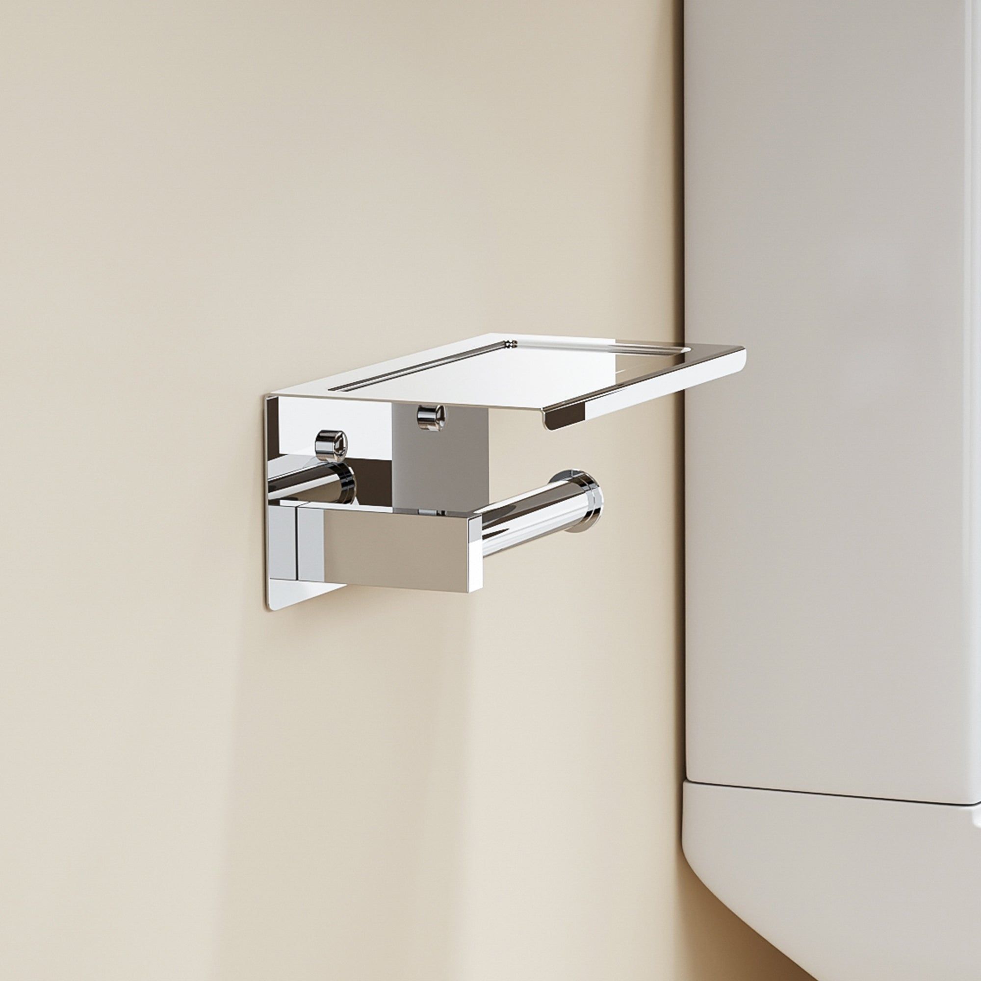Porte-rouleau papier toilette chromé en acier inoxydable avec étagère