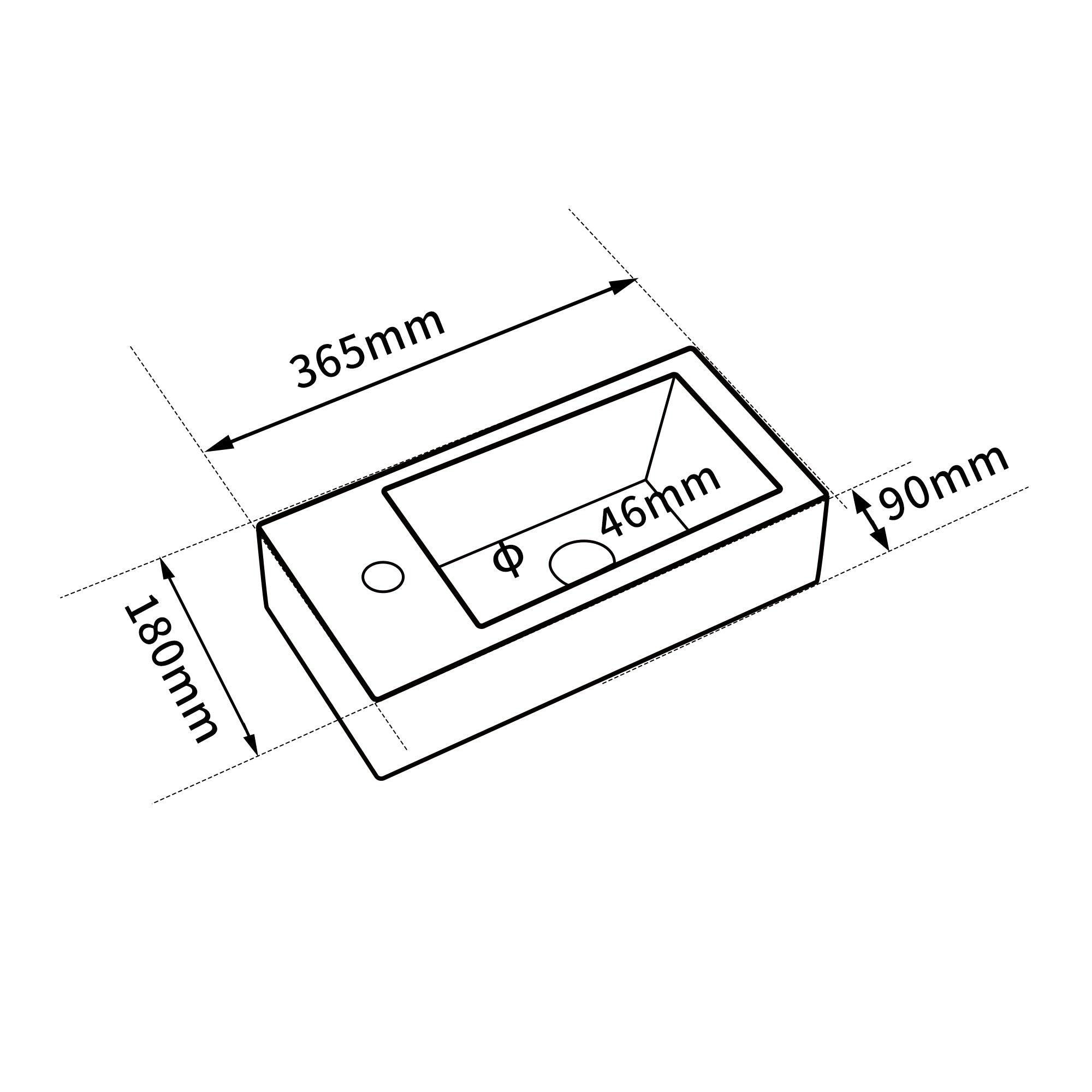 Vasque à poser noir mat avec vidage à gauche (36,5 x 18 x 9 cm)