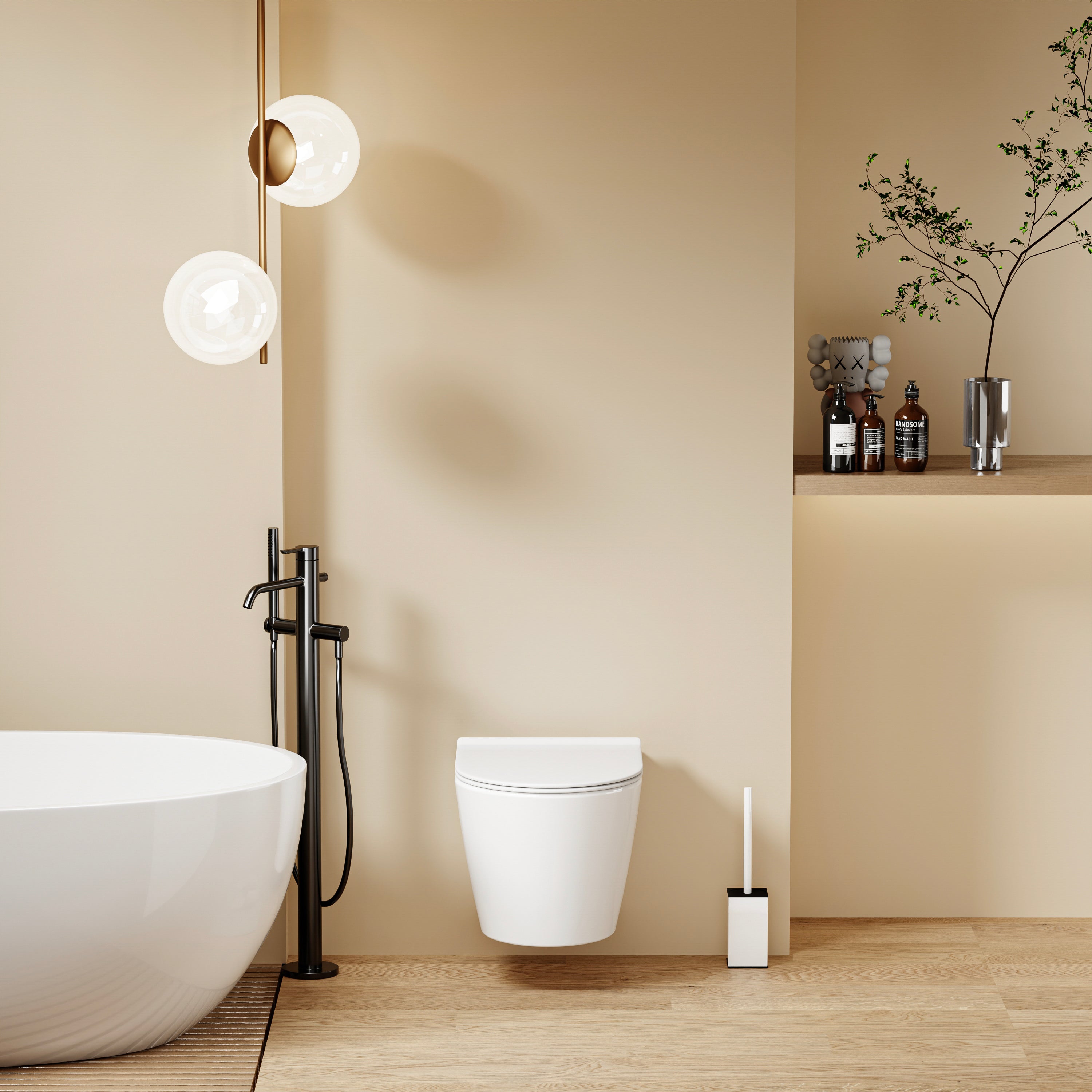 WC suspendu blanc SOLEIL design moderne, dimensions 49x36,5x32 cm, avec abattant Soft Close.