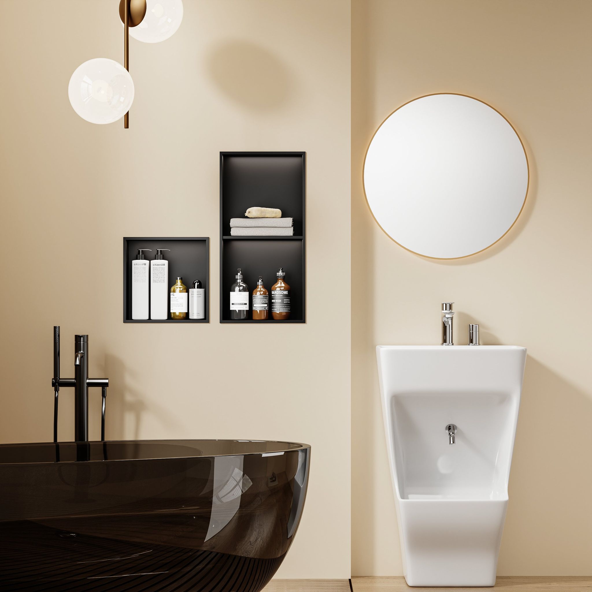 Niche de douche double noir 60x30x12 cm pour salle de bain moderne