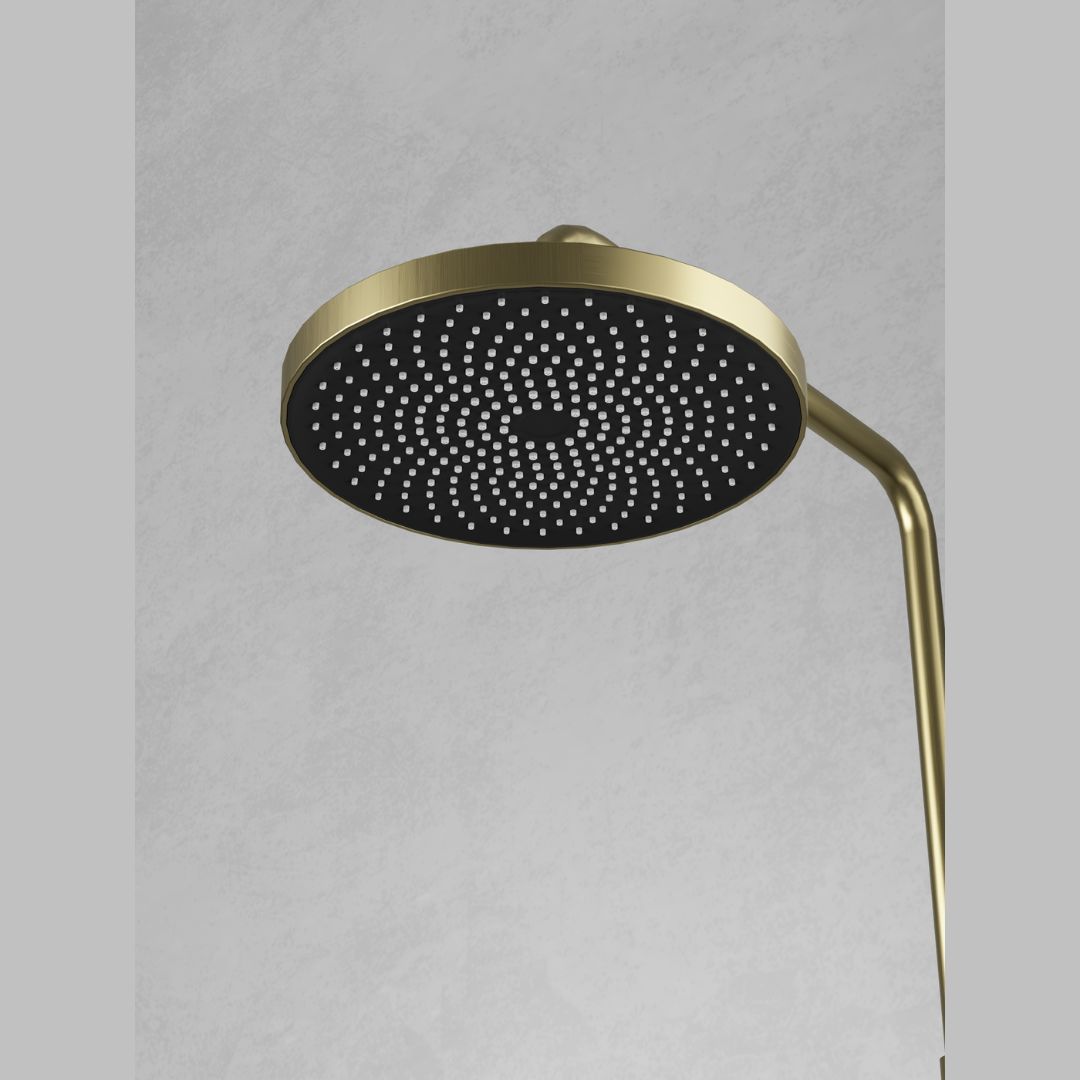 Colonne de douche 3 fonctions dorée avec pommeau de douche rond noir