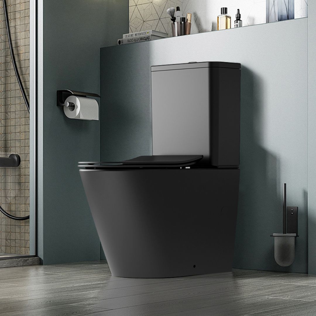 WC Noir Mat à poser : WC mural noir élégant au design moderne.