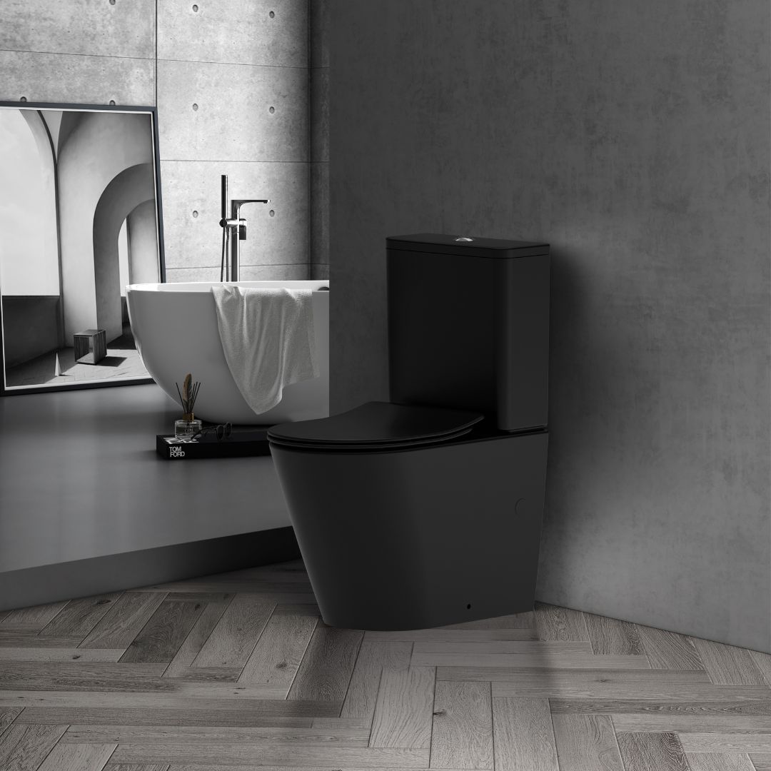 WC Noir Mat à poser : WC à poser noir mat au design moderne et épuré.