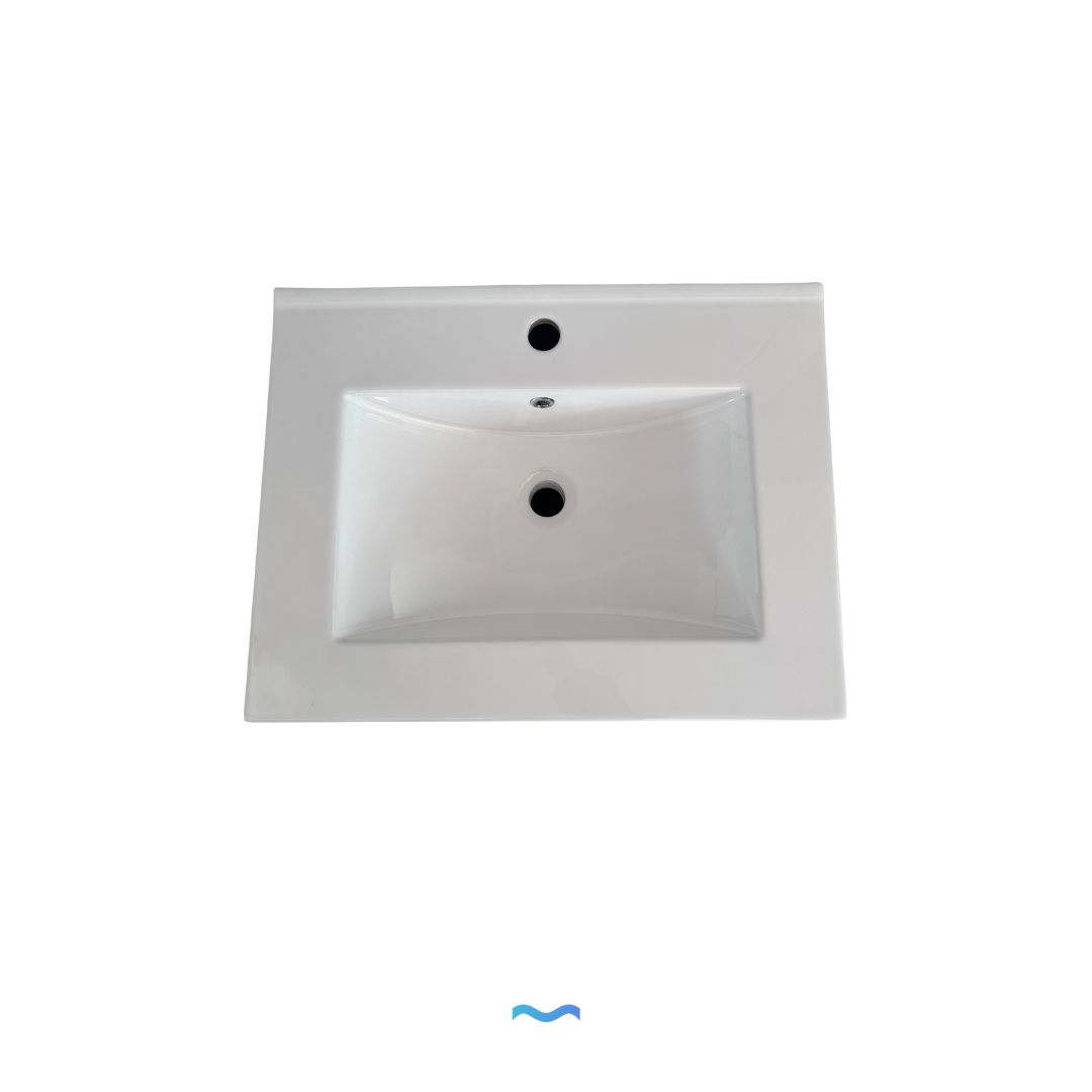 Lavabo de salle de bain en céramique blanche, design rectangulaire, mural, taille 60 cm