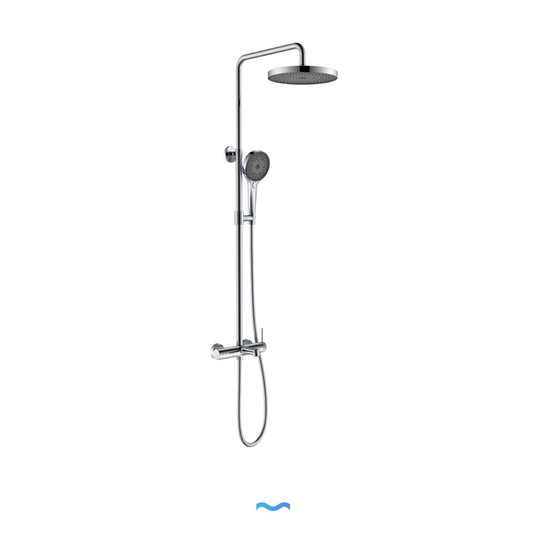 Colonne de douche chromée avec pommeaux de douche de tête et à main
