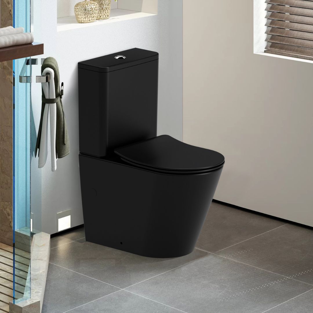 WC Noir Mat à poser : WC à poser noir mat au design moderne et épuré.