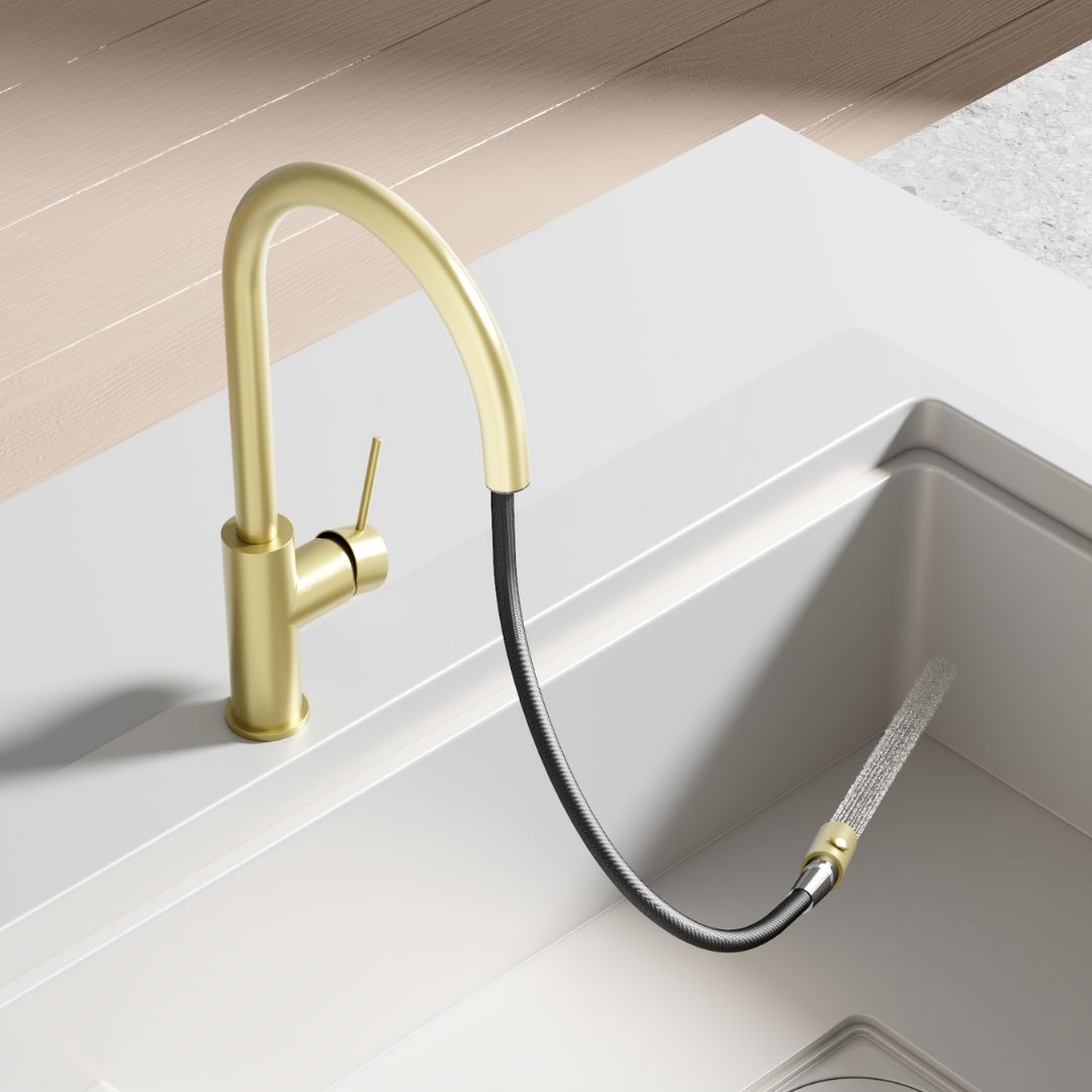 Robinet de cuisine doré avec douchette extractible