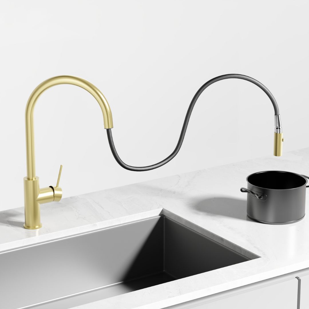 Robinet de cuisine doré avec douchette extractible