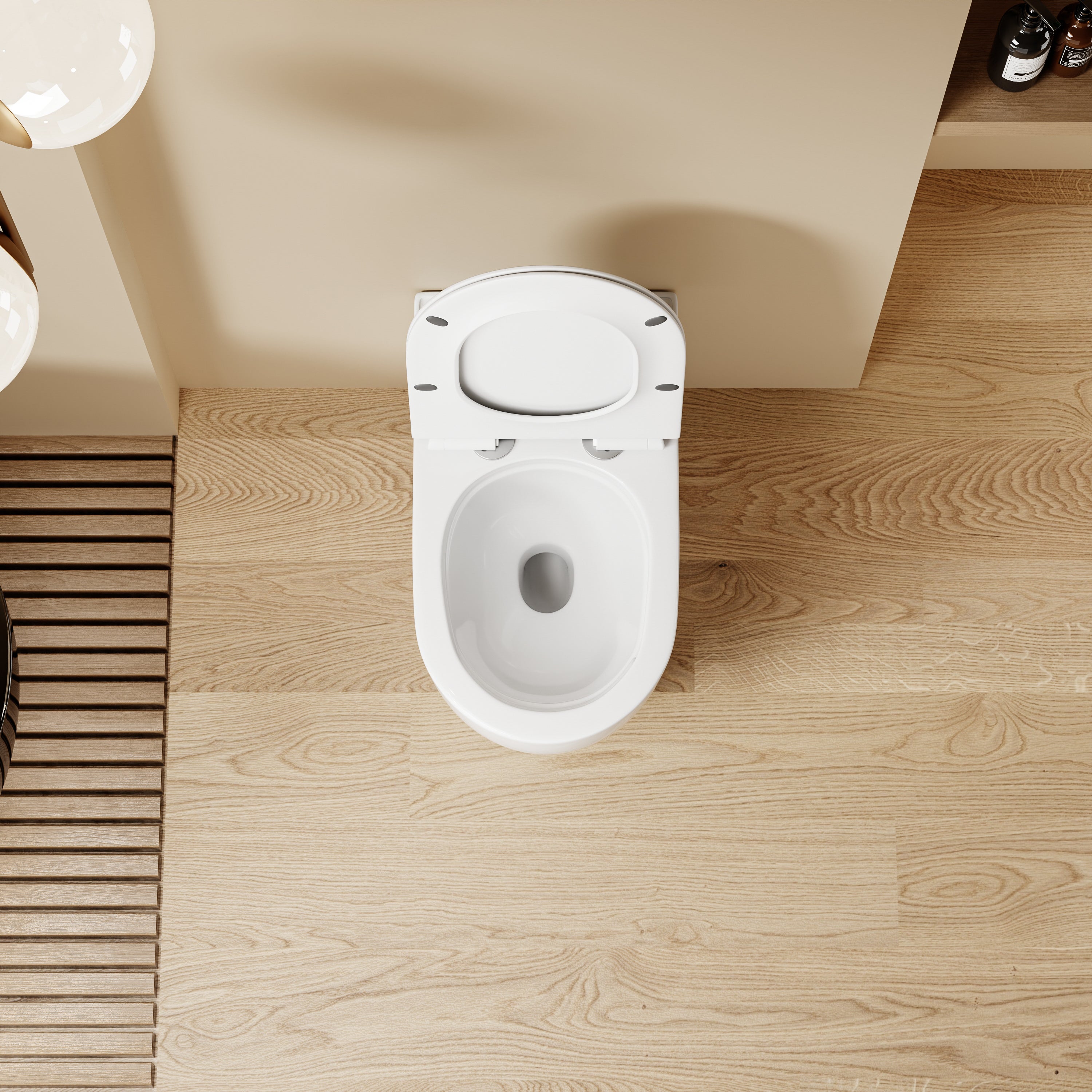 WC suspendu blanc SOLEIL, design moderne, dimensions 49x36,5x32 cm, abattant Soft Close.