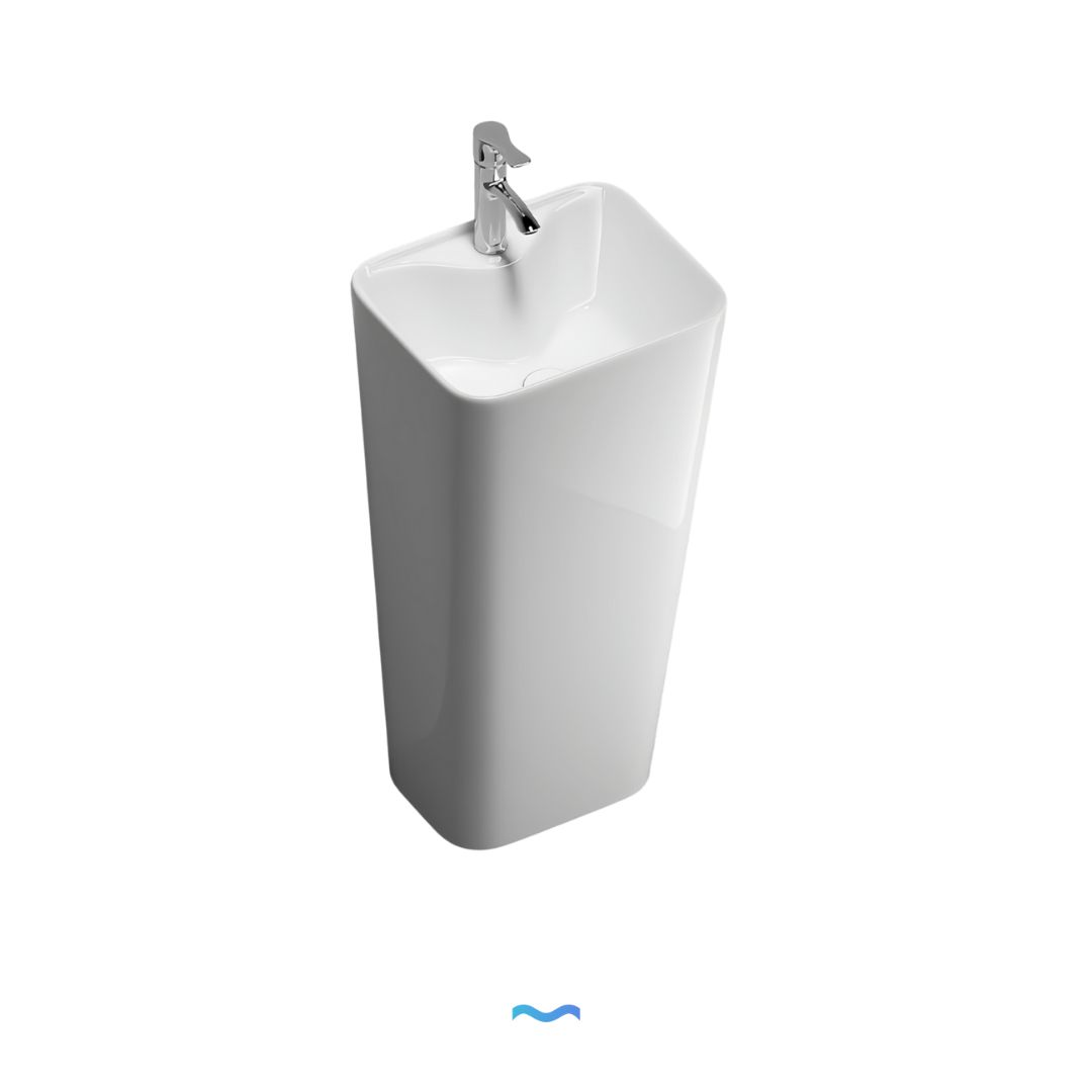 Lavabo Totem Blanc Rectangulaire et Fin : Lavabo sur colonne blanc, rectangulaire et élégant, parfait pour les salles de bains modernes.
