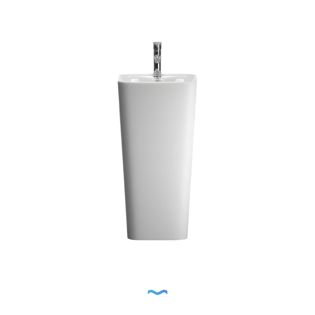 Lavabo Totem Blanc Rectangulaire et Fin: Sleek, rectangular white pedestal sink