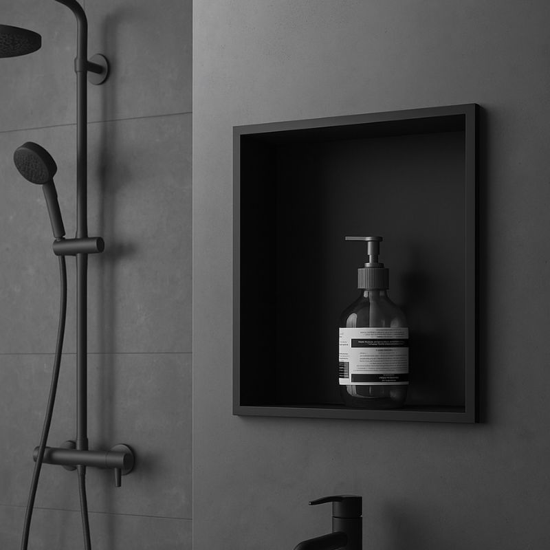 Niche de douche noire mate (30 x 30 x 12 cm), étagère encastrée pour le rangement de la salle de bain. Idéale pour le shampoing, le savon et autres produits de toilette.