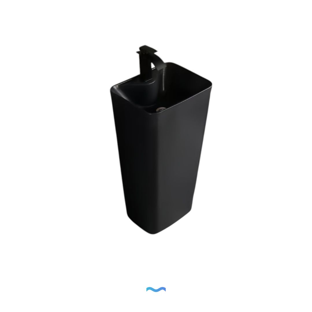 Lavabo Totem Noir Rectangulaire et Fin: Sleek black rectangular pedestal sink