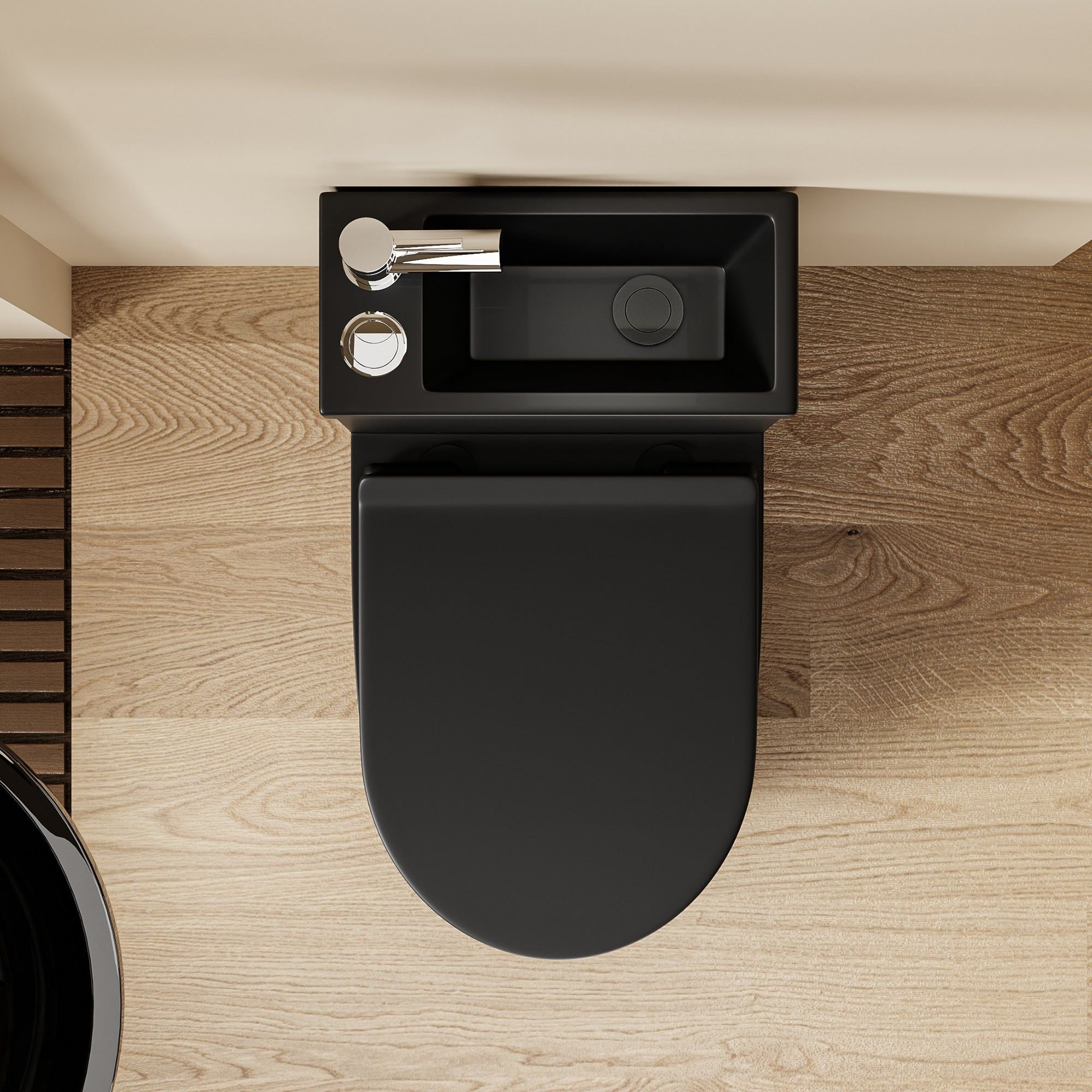 WC 2 en 1 Noir : Ensemble WC et lavabo noir peu encombrant au design arrondi