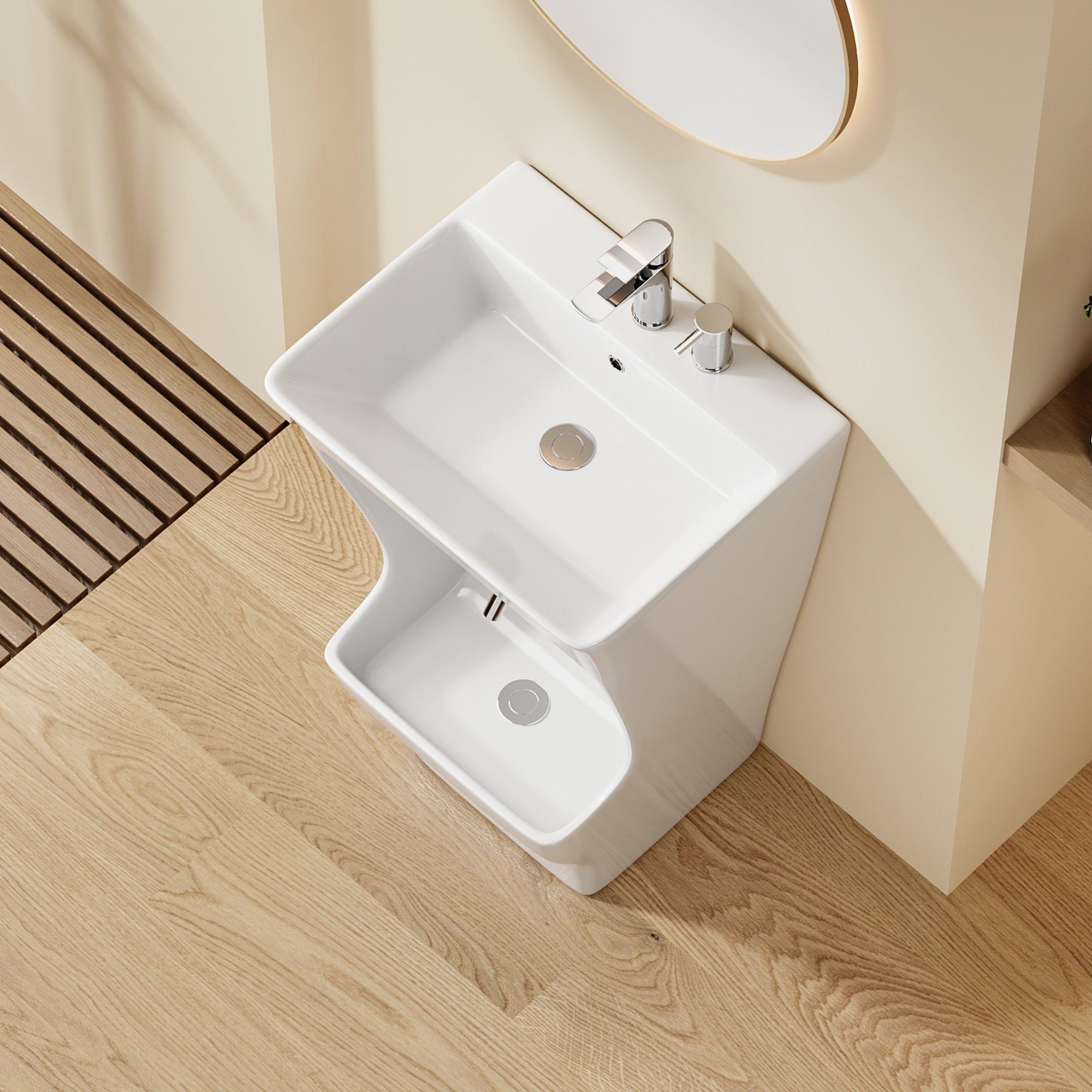 Lavabo d'ablutions Tunis au design rectangulaire et moderne, parfait pour une salle de bain élégante.