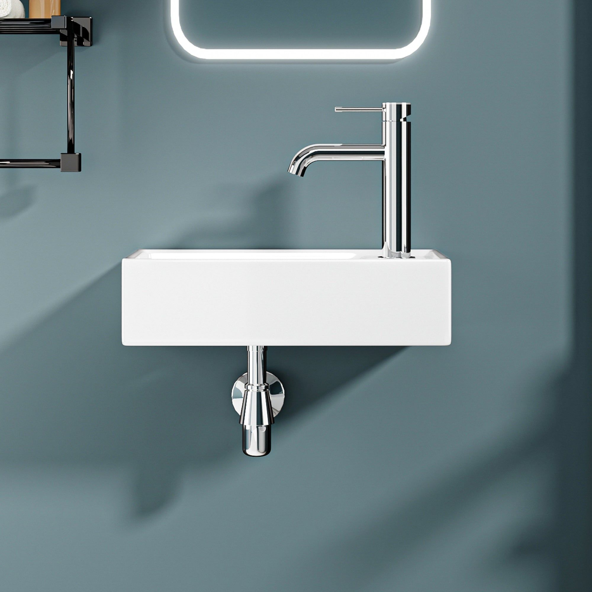 Lave-mains avec rebord sortie droite (41,5*22*10cm)