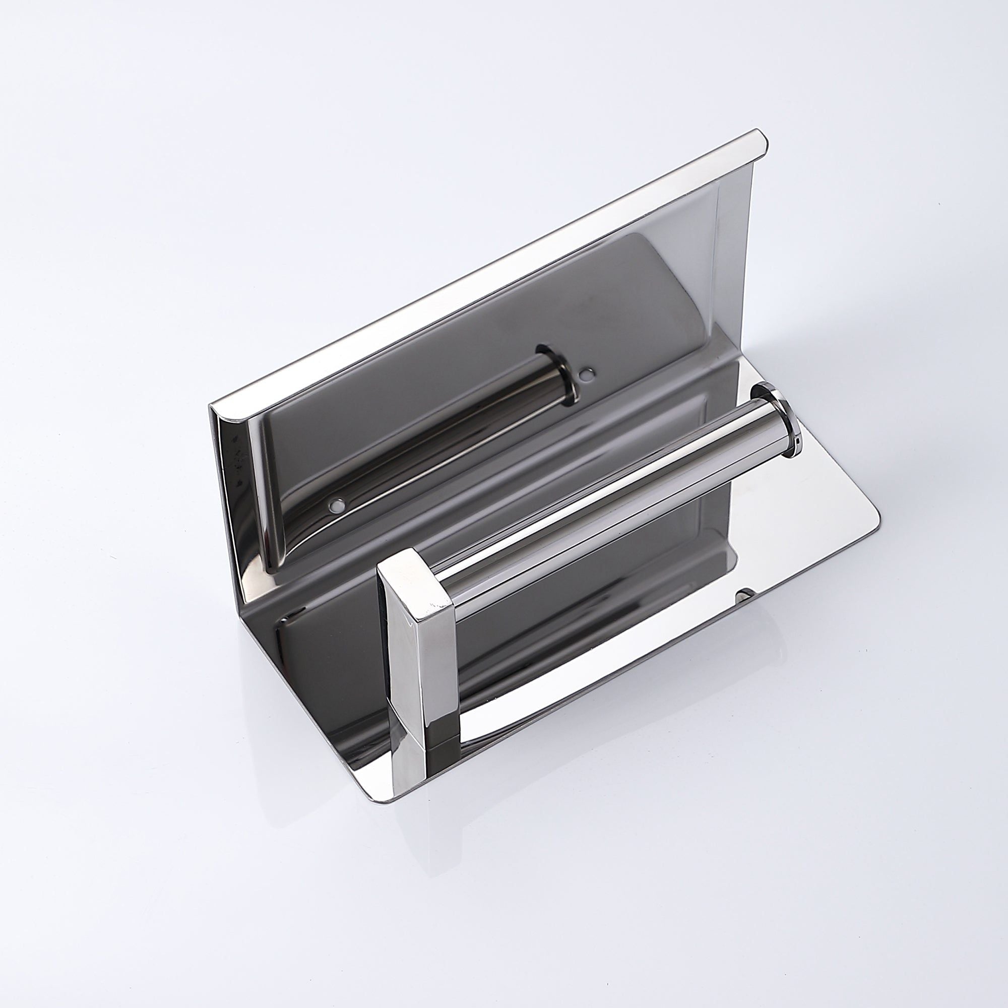 Porte-rouleau papier toilette en acier inoxydable avec étagère et finition chromée
