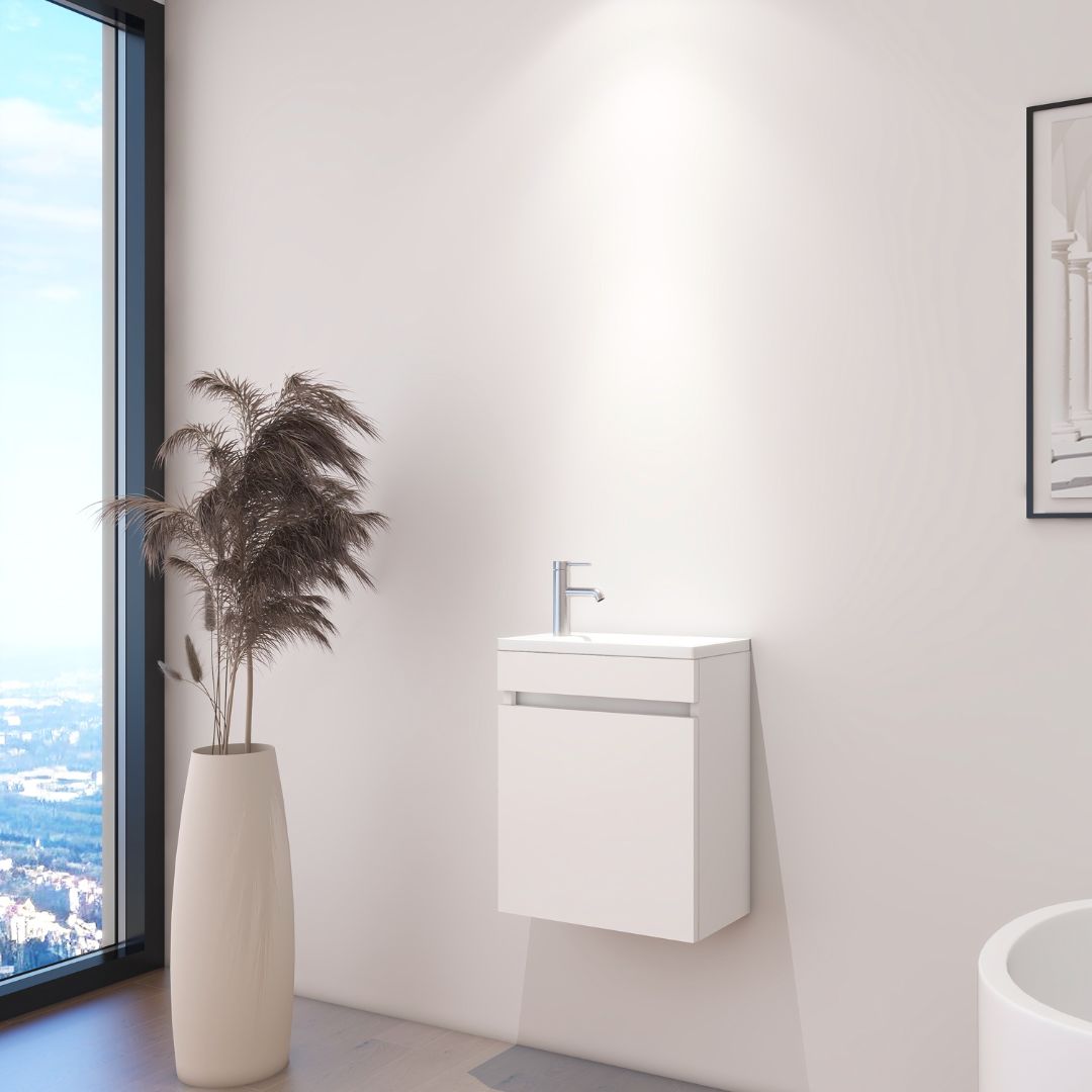 Meuble-lavabo mural compact blanc avec lavabo intégré