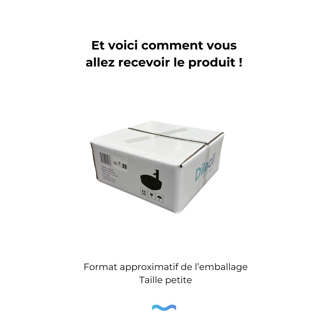 Vasque à poser ronde en céramique noir: Élégante vasque noire en céramique, petite taille, pour salle de bain.