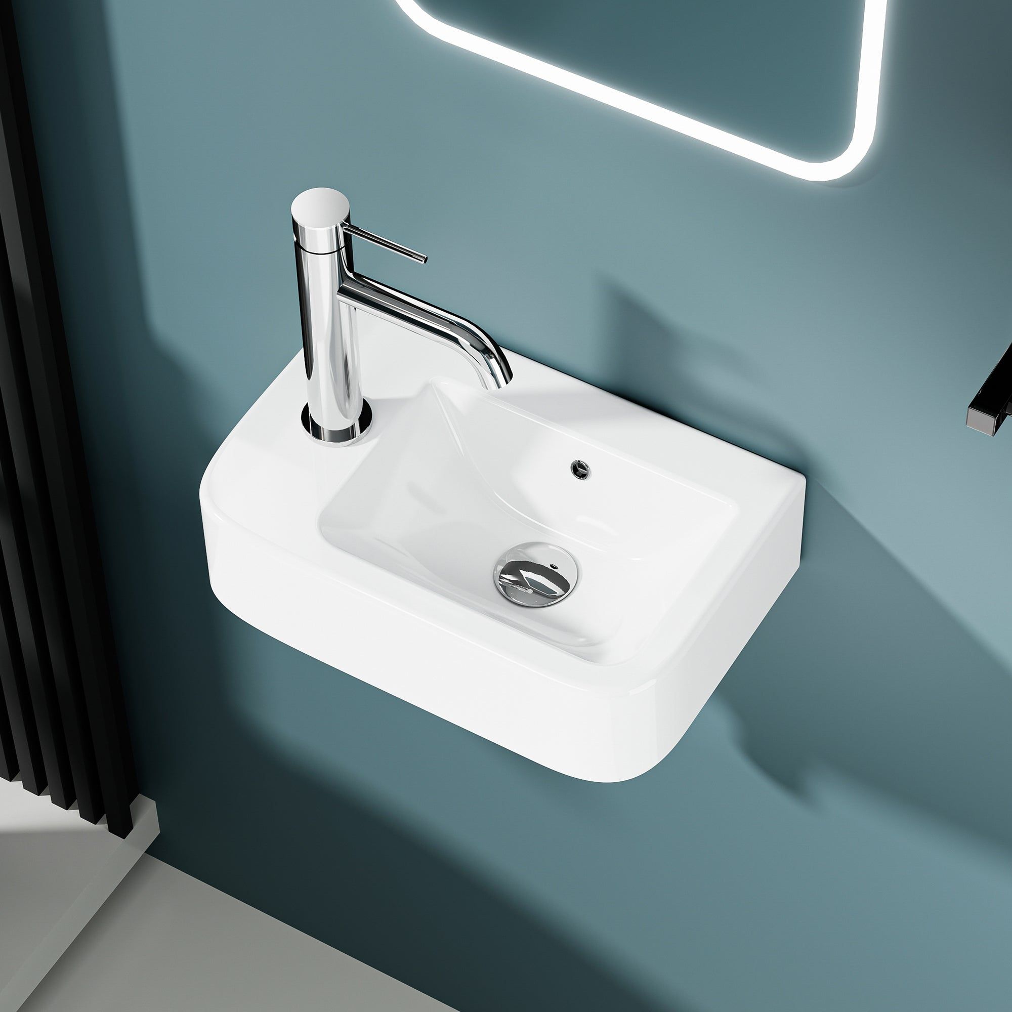Lavabo mural compact blanc en céramique avec robinet à une seule poignée – BRUNO
