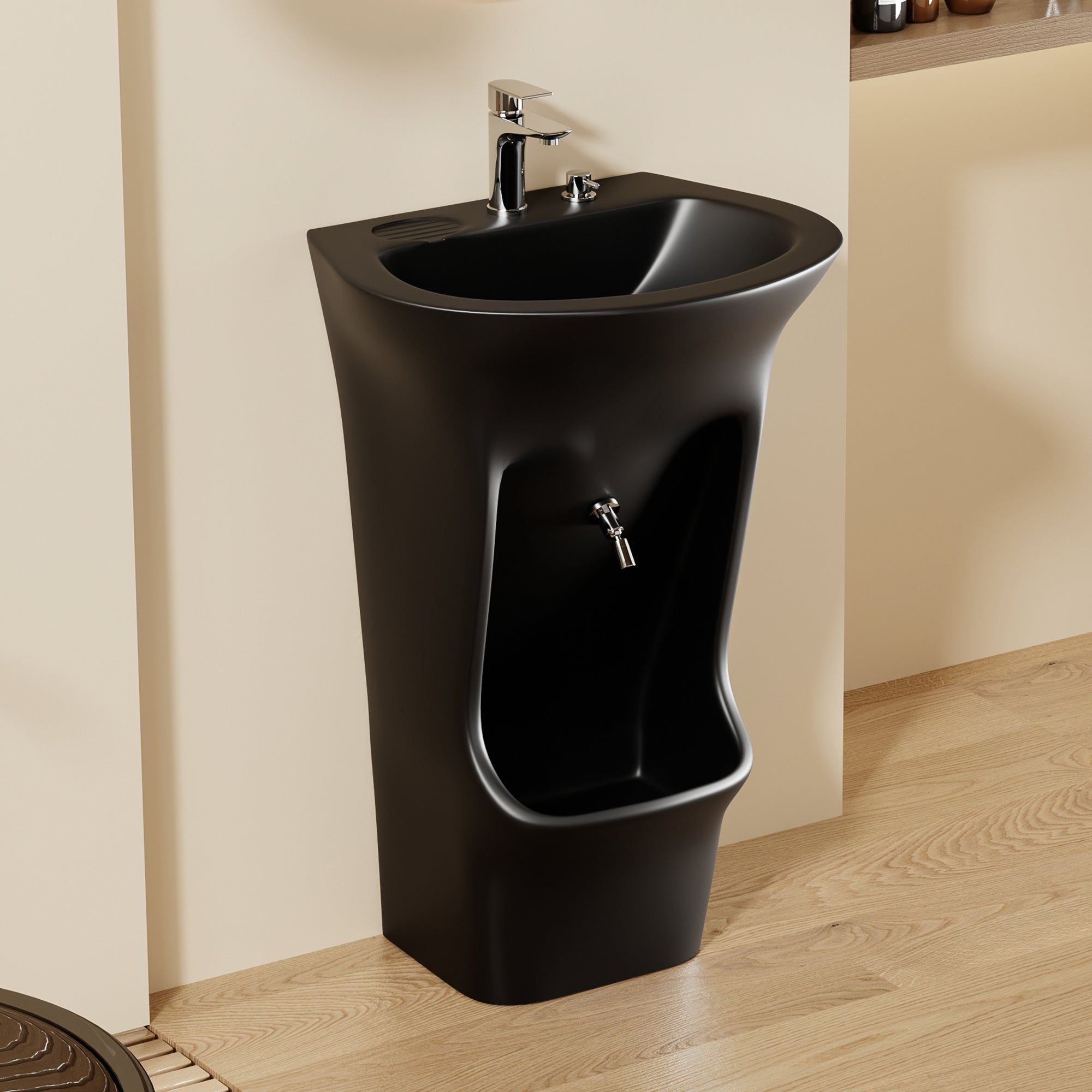 Lavabo d'ablutions - Bassin Lavage des pieds Wudu : Lavabo autoportant noir élégant avec bassin de lavage des pieds intégré.