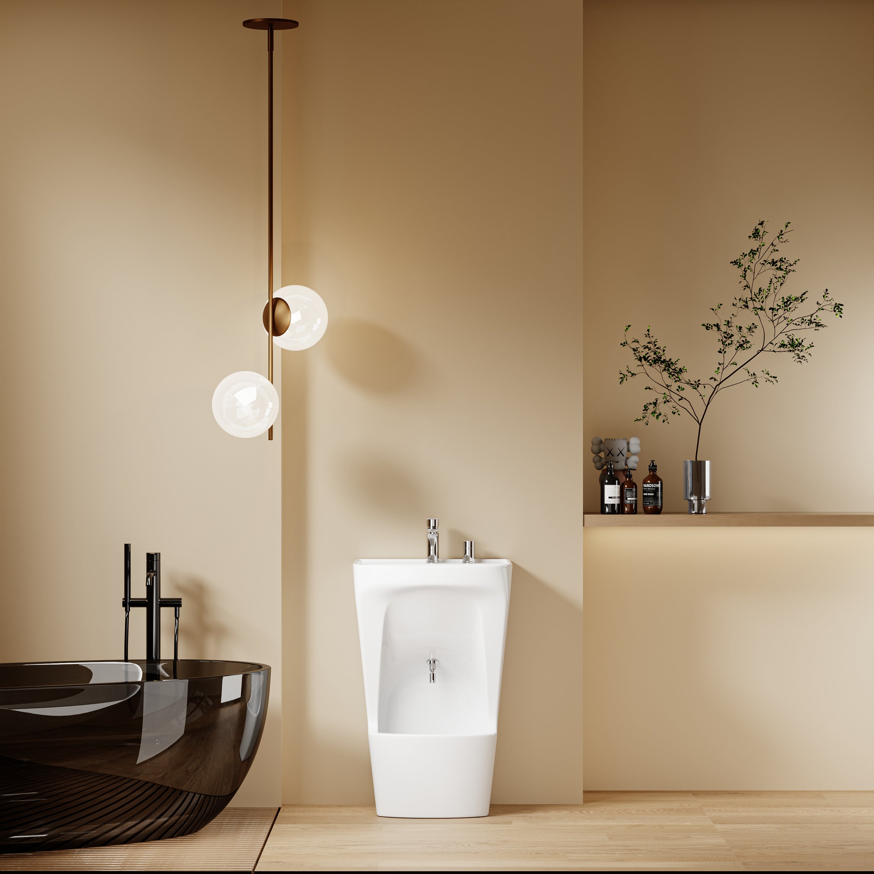 Lavabo d'ablutions moderne GAZA avec double vasque blanche et robinetterie chromée.