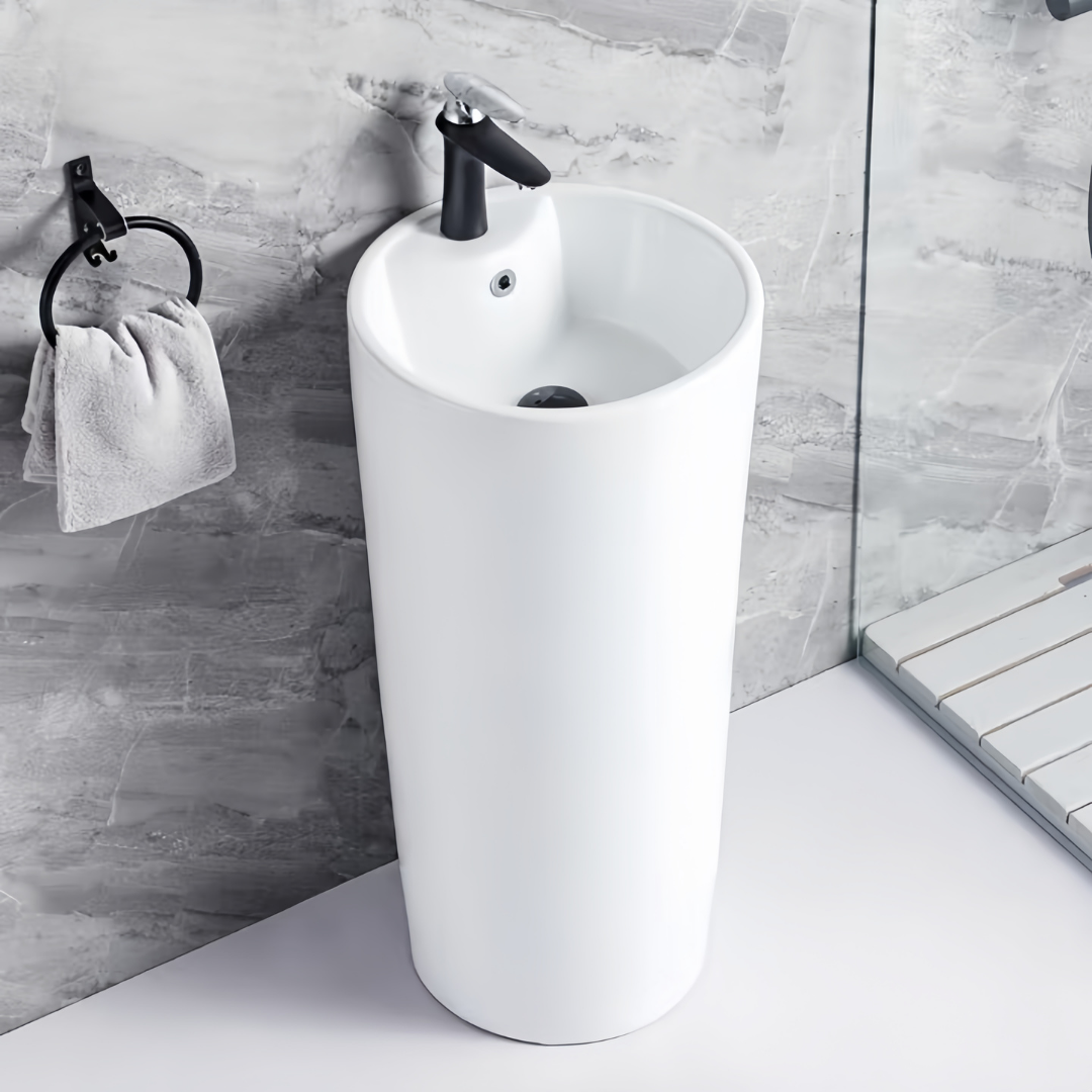 Lavabo Totem Design Arrondi et Épuré Blanc