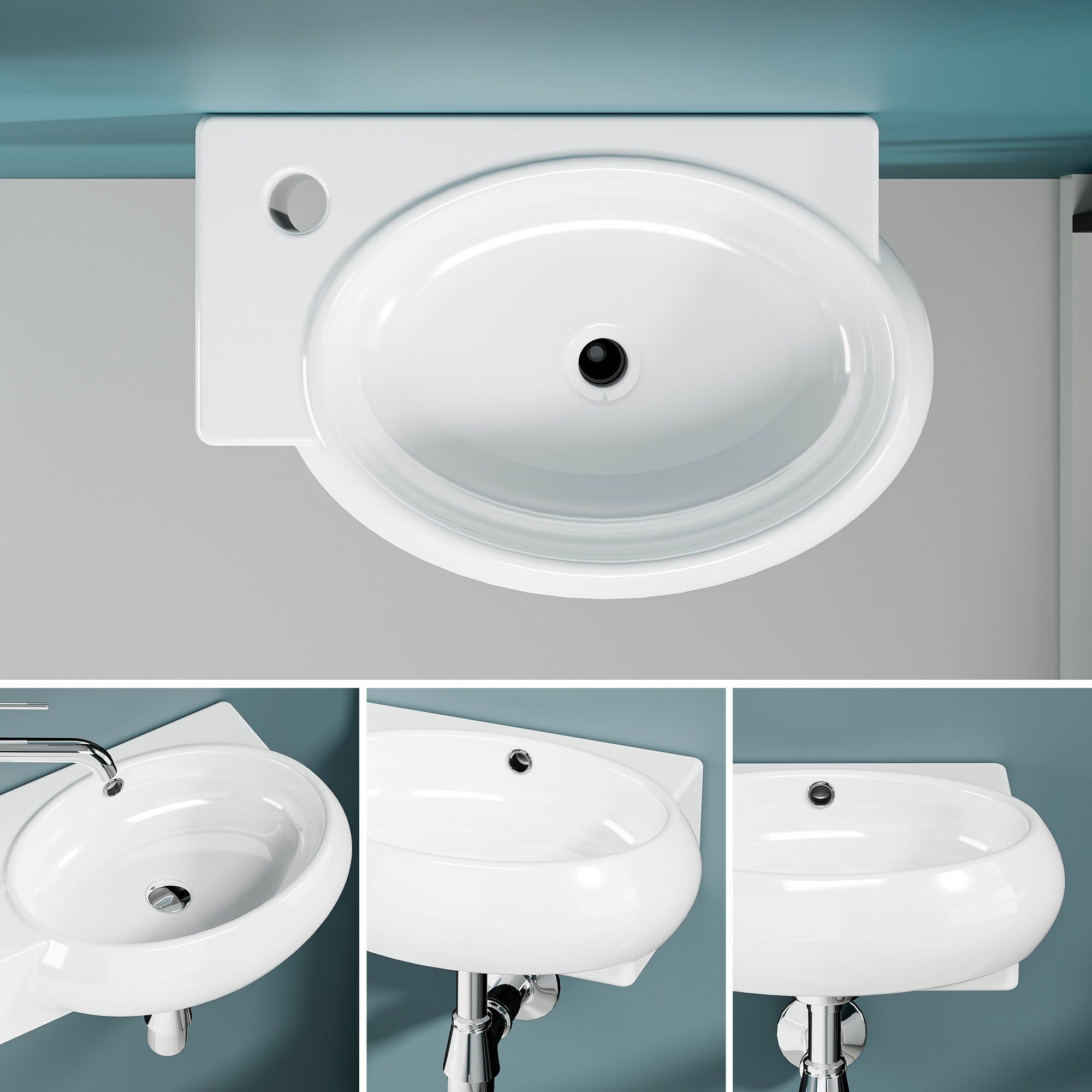 Vasque lave-mains blanc sortie gauche avec cuve murale (43*29*15)