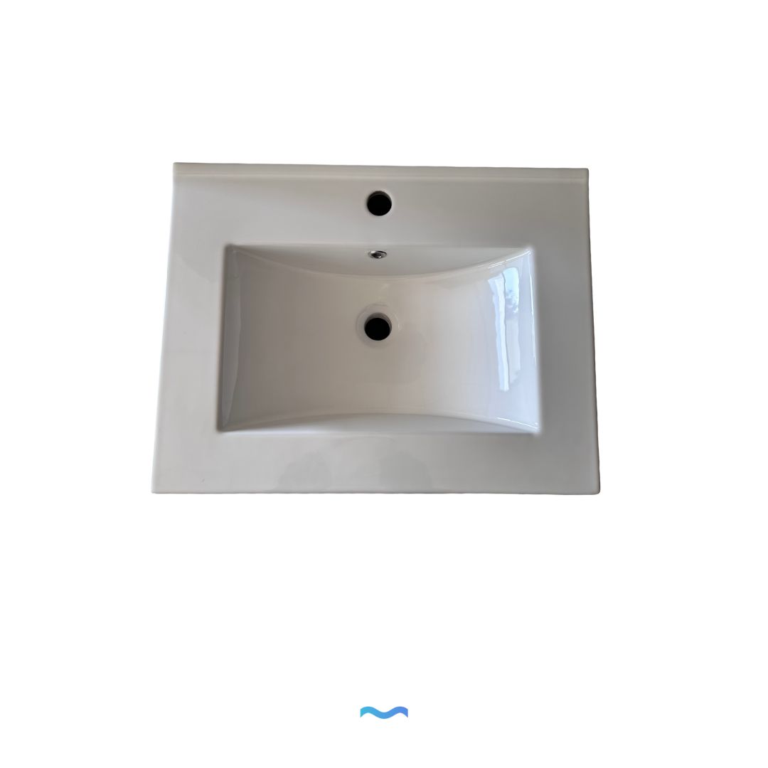 Meuble de salle de bain mural blanc de 60 cm avec lavabo intégré et deux tiroirs