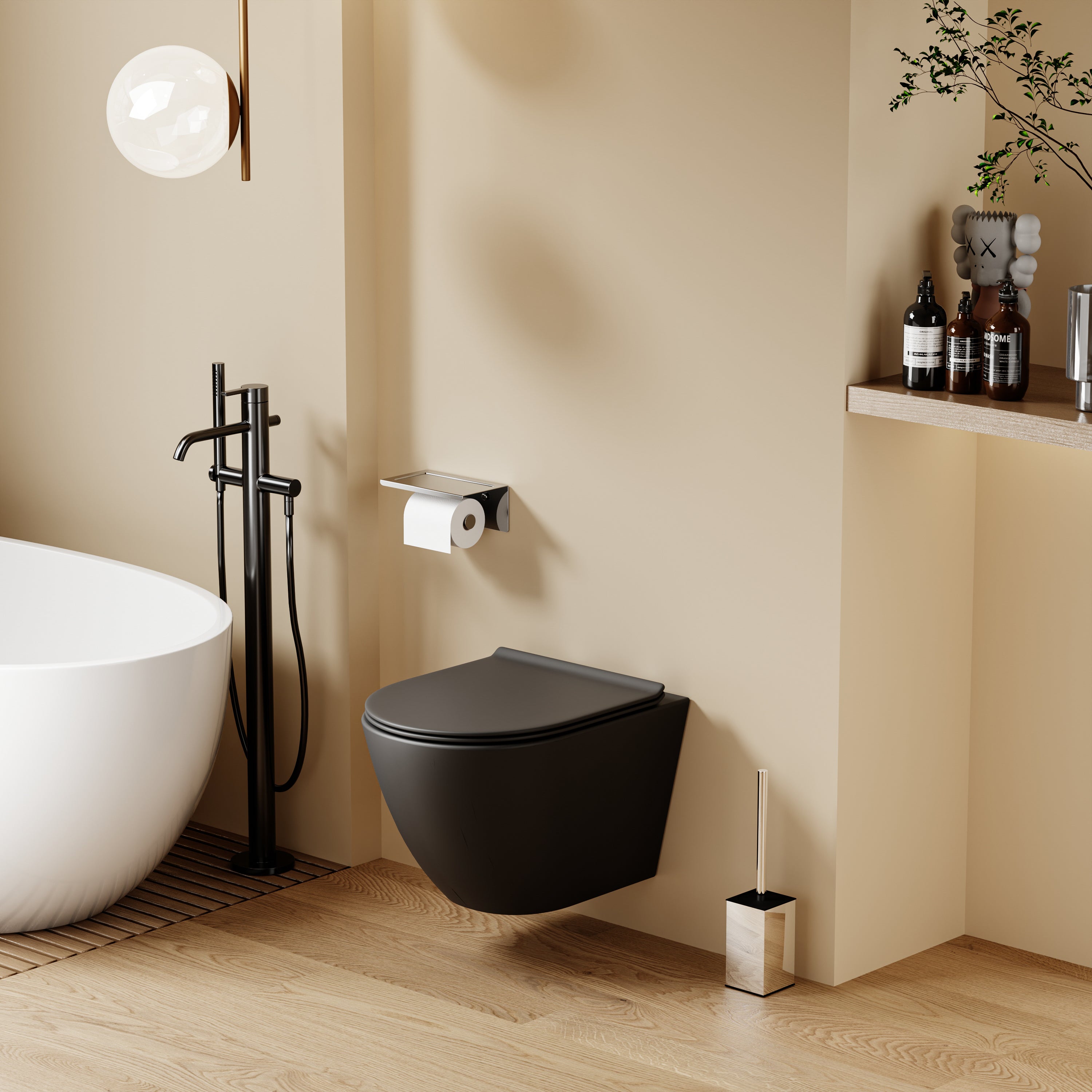 WC suspendu ultra compact noir LAVA (49,5*37*32cm)– Design moderne & abattant Soft Close