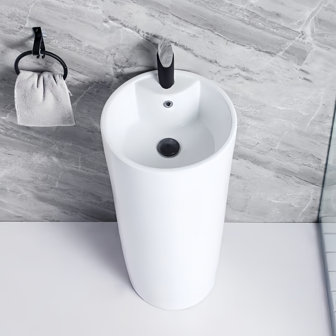 Lavabo Totem Design Arrondi et Épuré Blanc