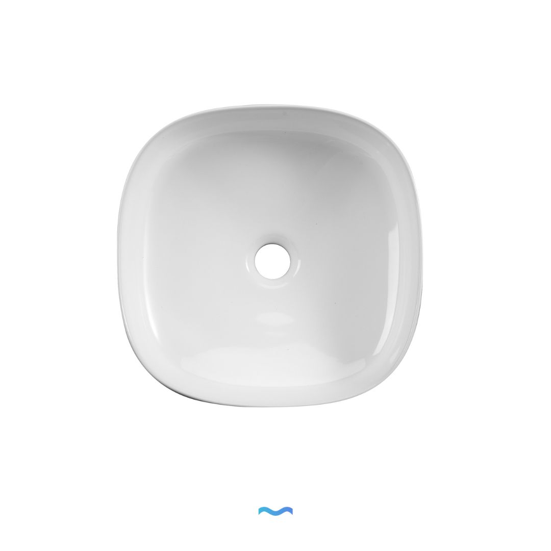 Lavabo de salle de bain carré arrondi en céramique blanche