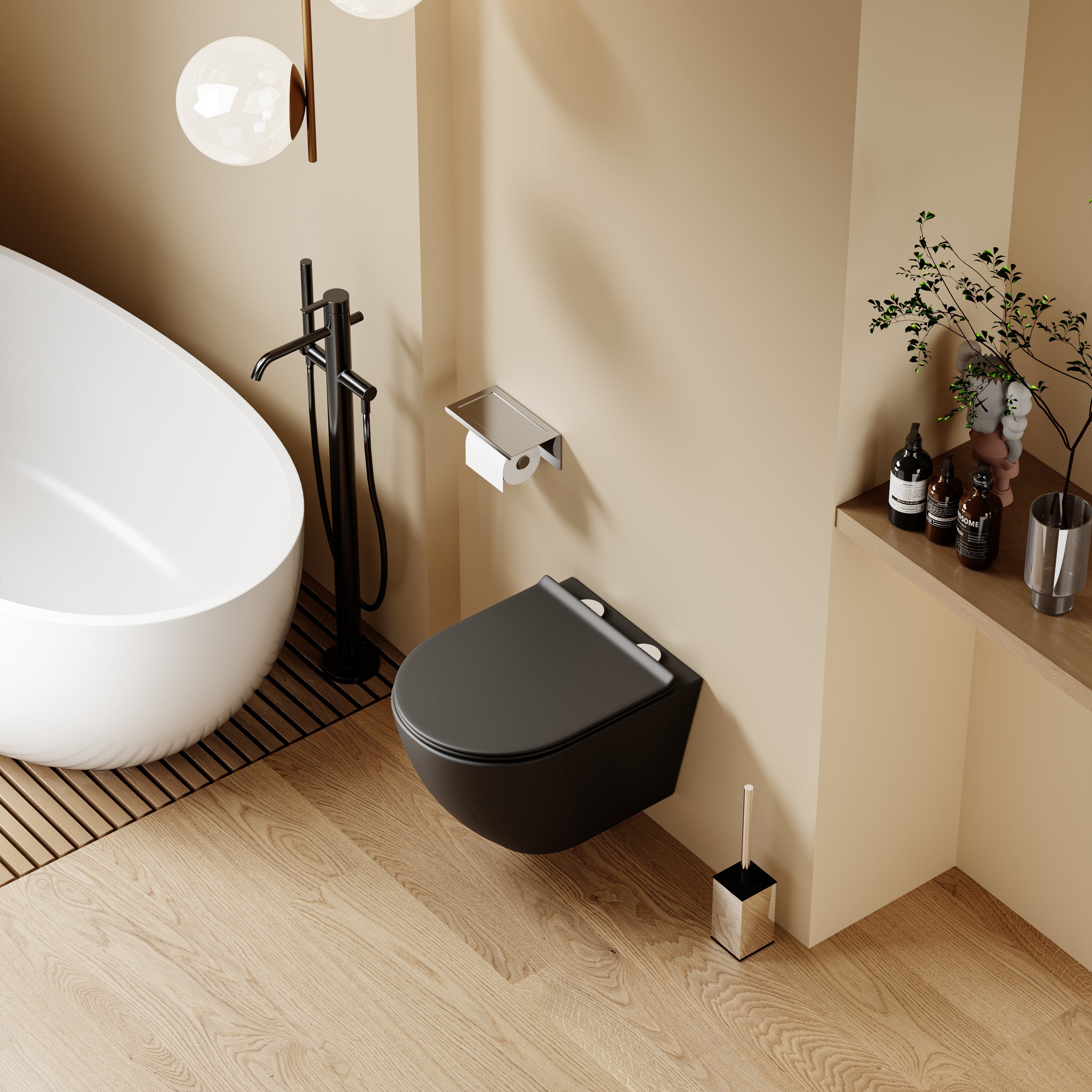 WC suspendu ultra compact noir LAVA (49,5*37*32cm)– Design moderne & abattant Soft Close