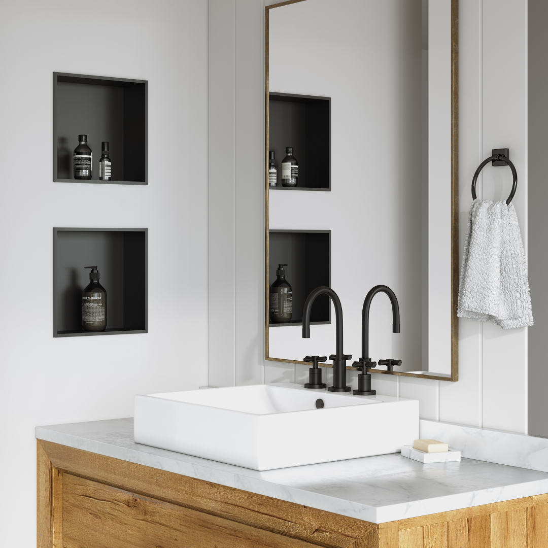 Niche de douche carrée  noir mat taille 30 X 30 X 12 cm Niche de douche carrée  noir mat taille 30 X 30 X 12 cm