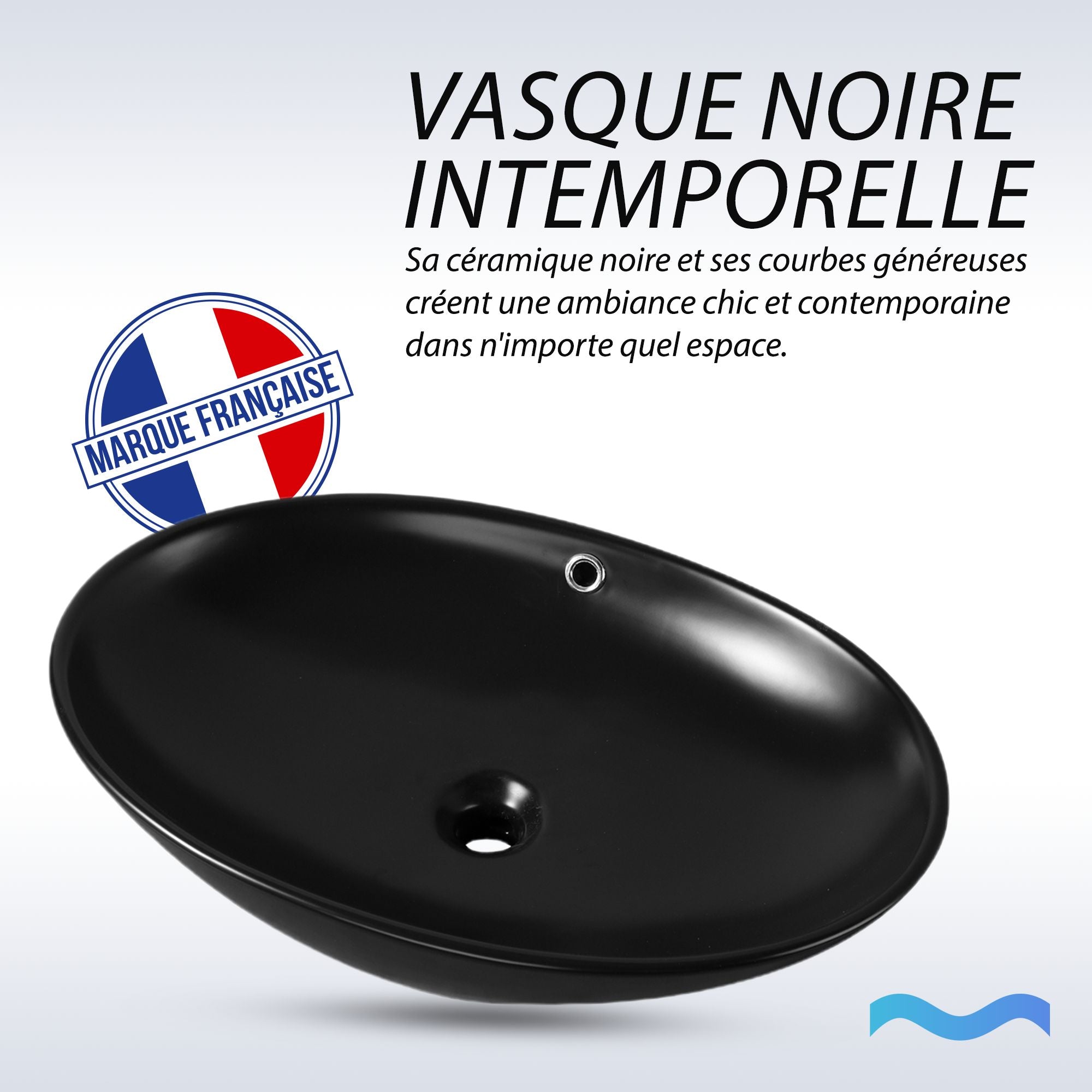 Vasque à poser Ovale Noir en céramique : Élégant lavabo noir de forme ovale.