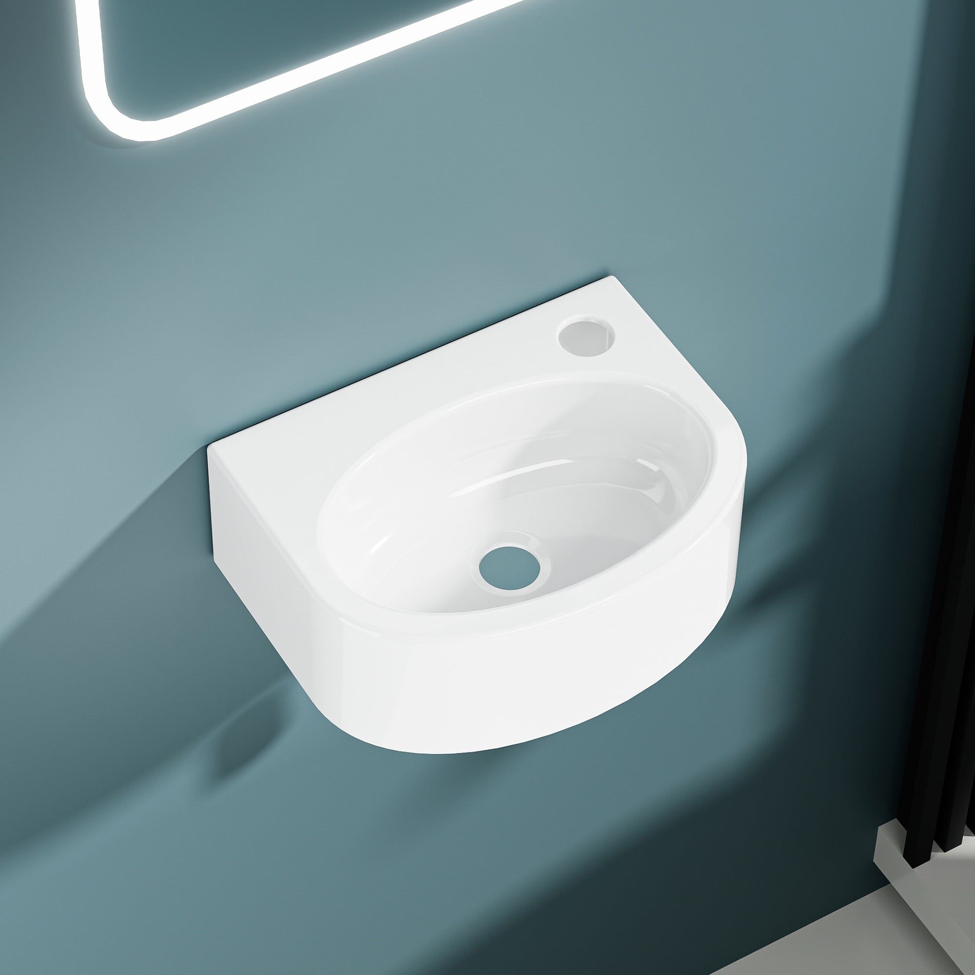 Vasque lave-mains murale sortie droite petit format en céramique blanc (30*23cm) - LINO