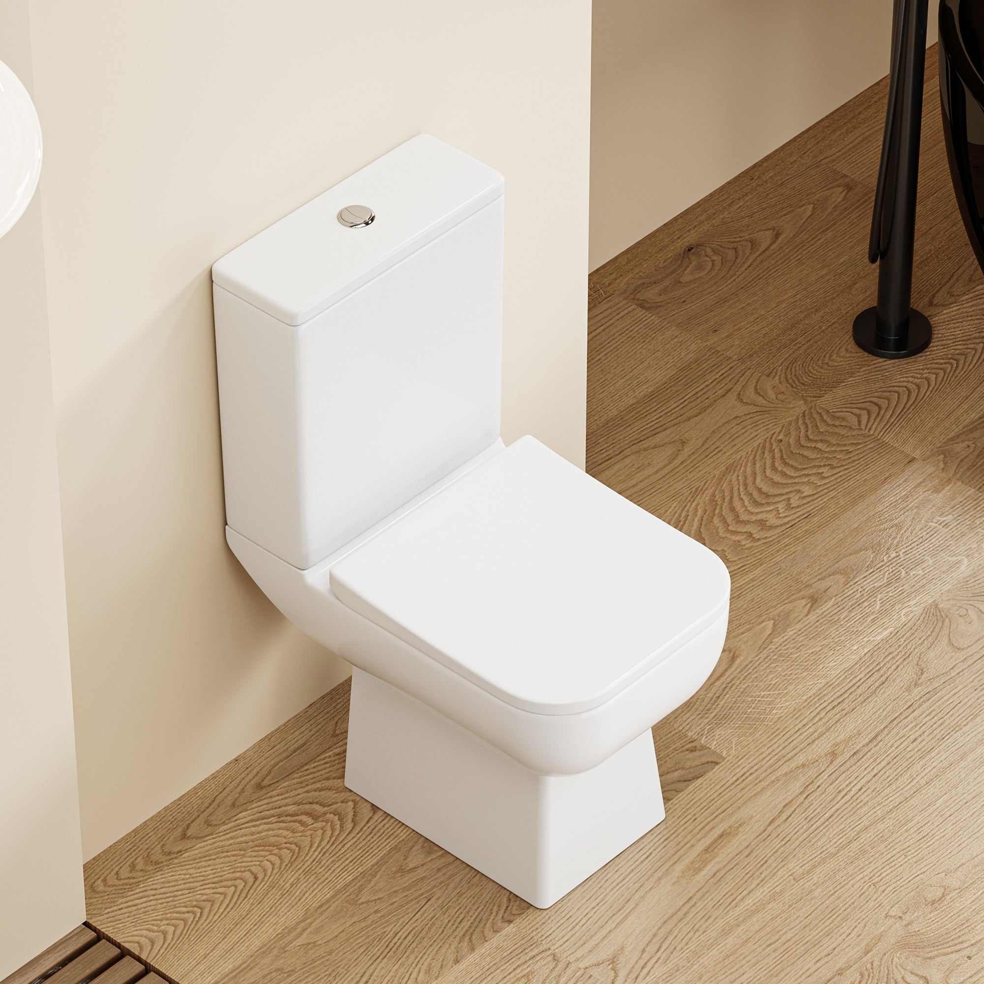 WC à Poser Ultra Compact 55,5 cm BIKIBUS – Design Carré Arrondi – Abattant Soft Close – Sortie Horizontale