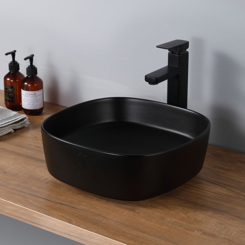 Vasque carrée noire mate, lavabo de salle de bain moderne