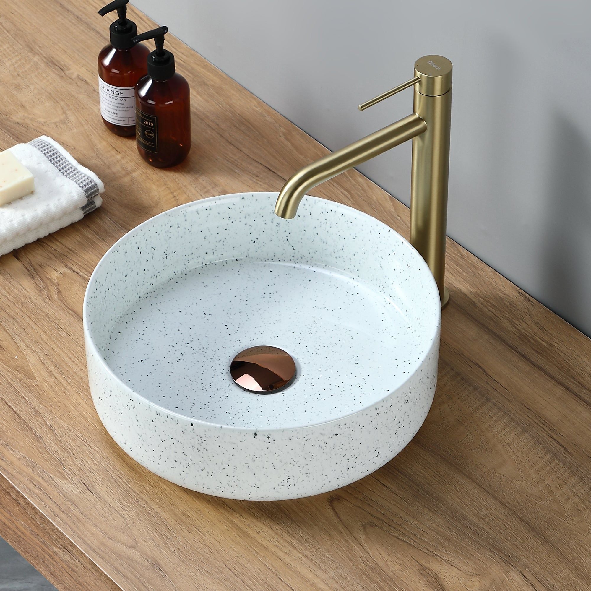 Vasque ronde en céramique blanche mouchetée (36x36cm)