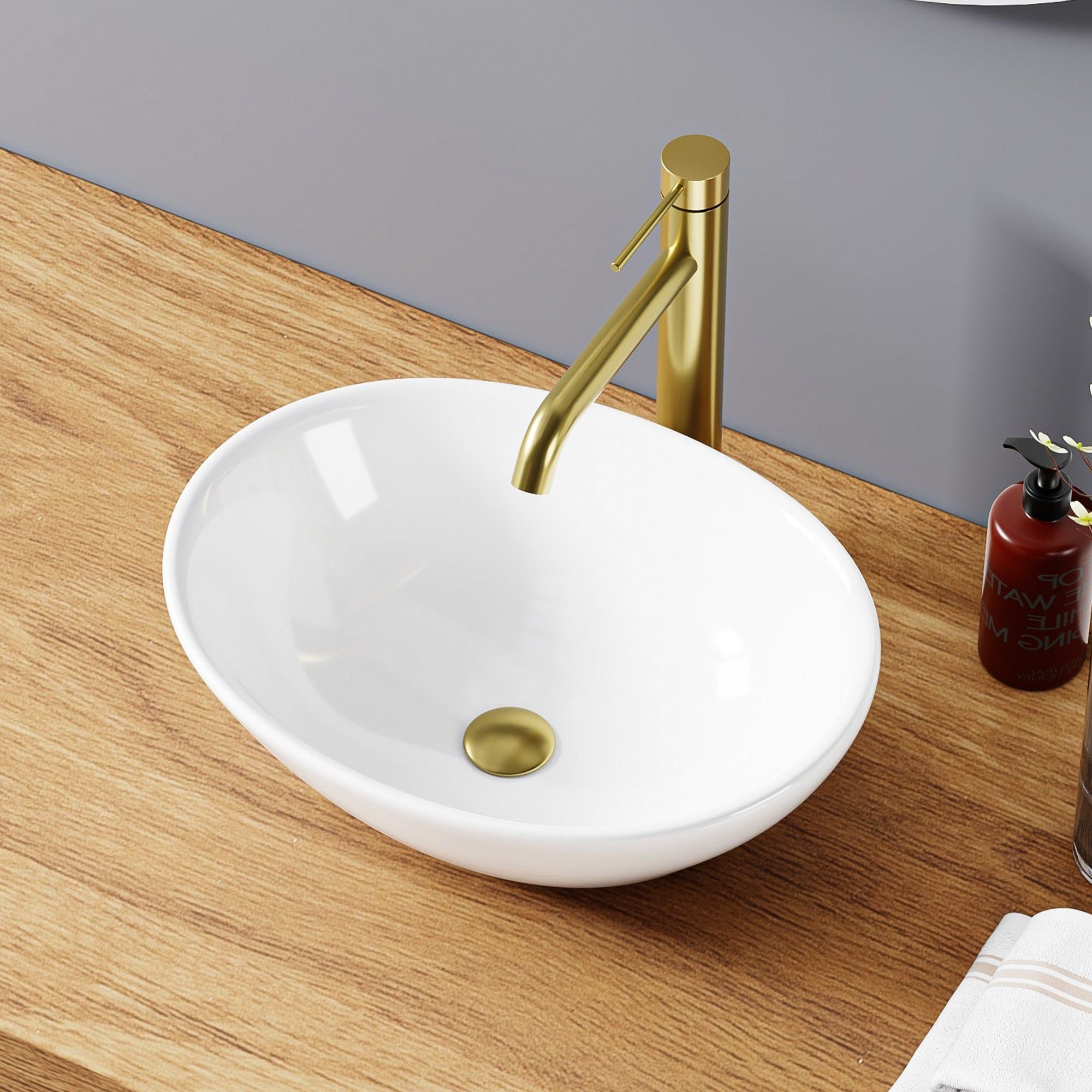 Vasque ovale en céramique blanche (41,5 x 33,5 cm), lavabo de salle de bain moderne