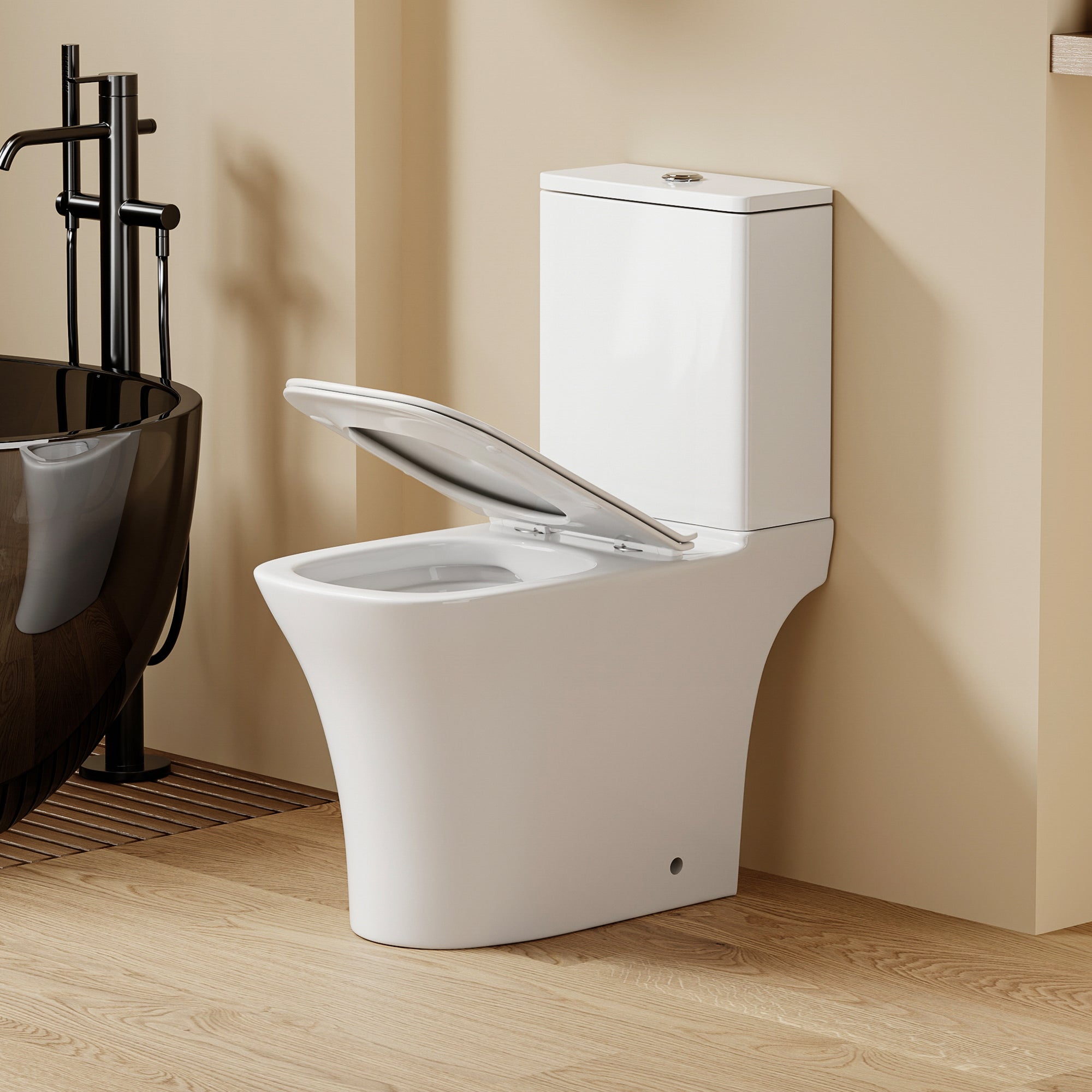 WC à poser sans bride sortie horizontale (63x34x76cm) - Design rectiligne blanc FREKI
