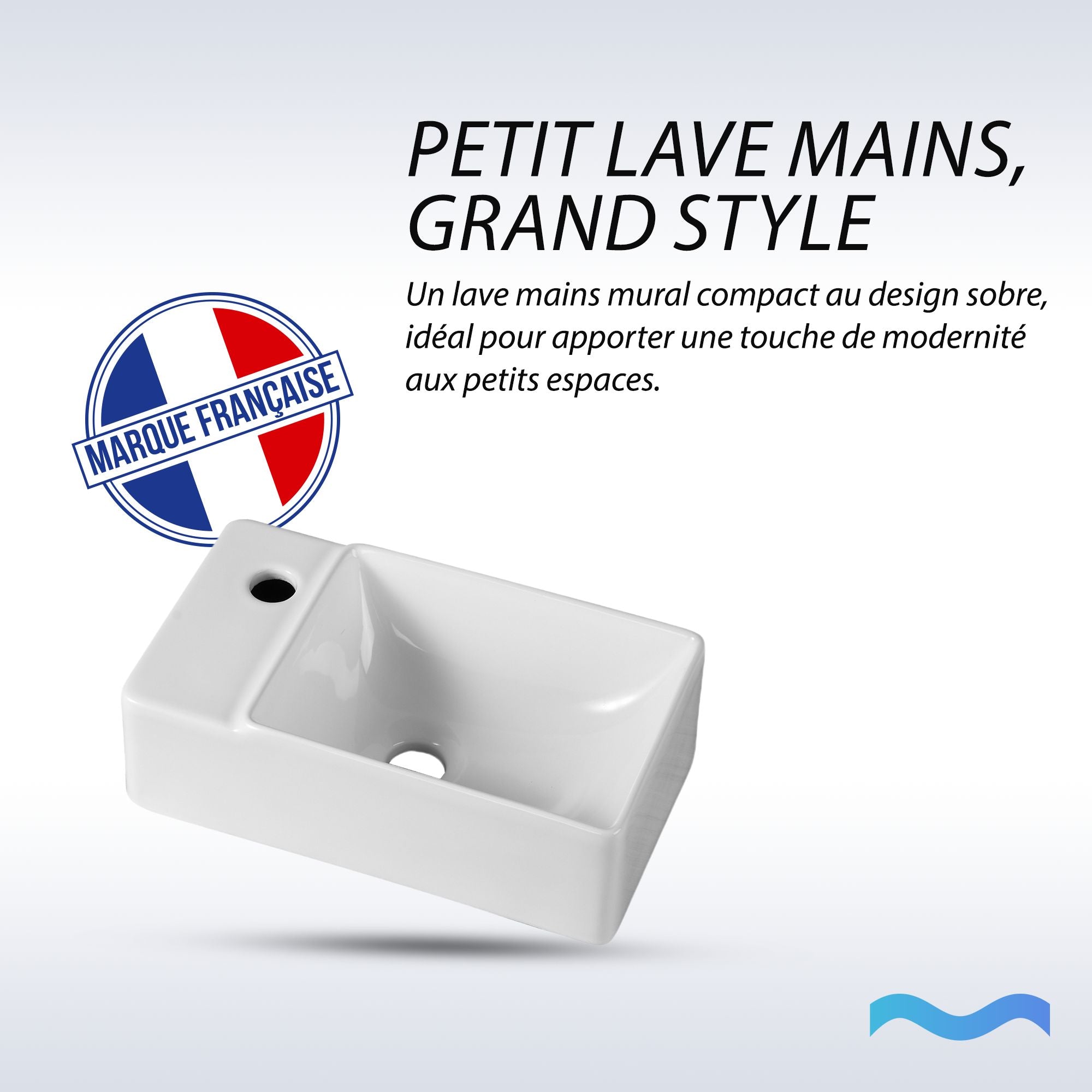 Lavabo lave-mains petit format rectangulaire blanc