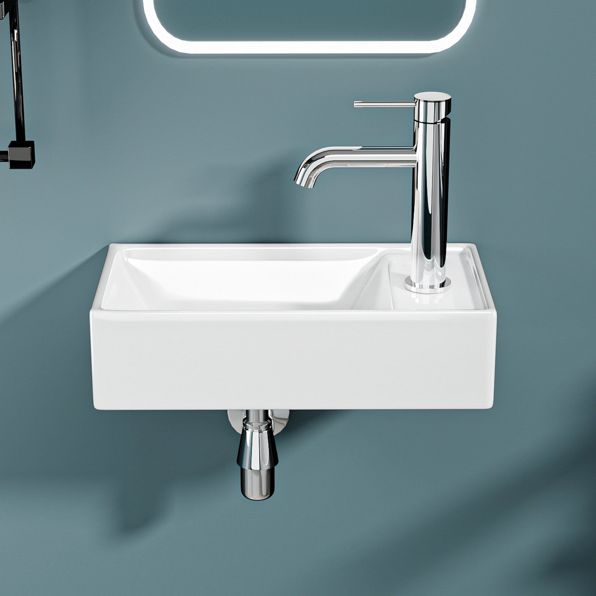 Lave-mains avec rebord sortie droite (41,5*22*10cm)