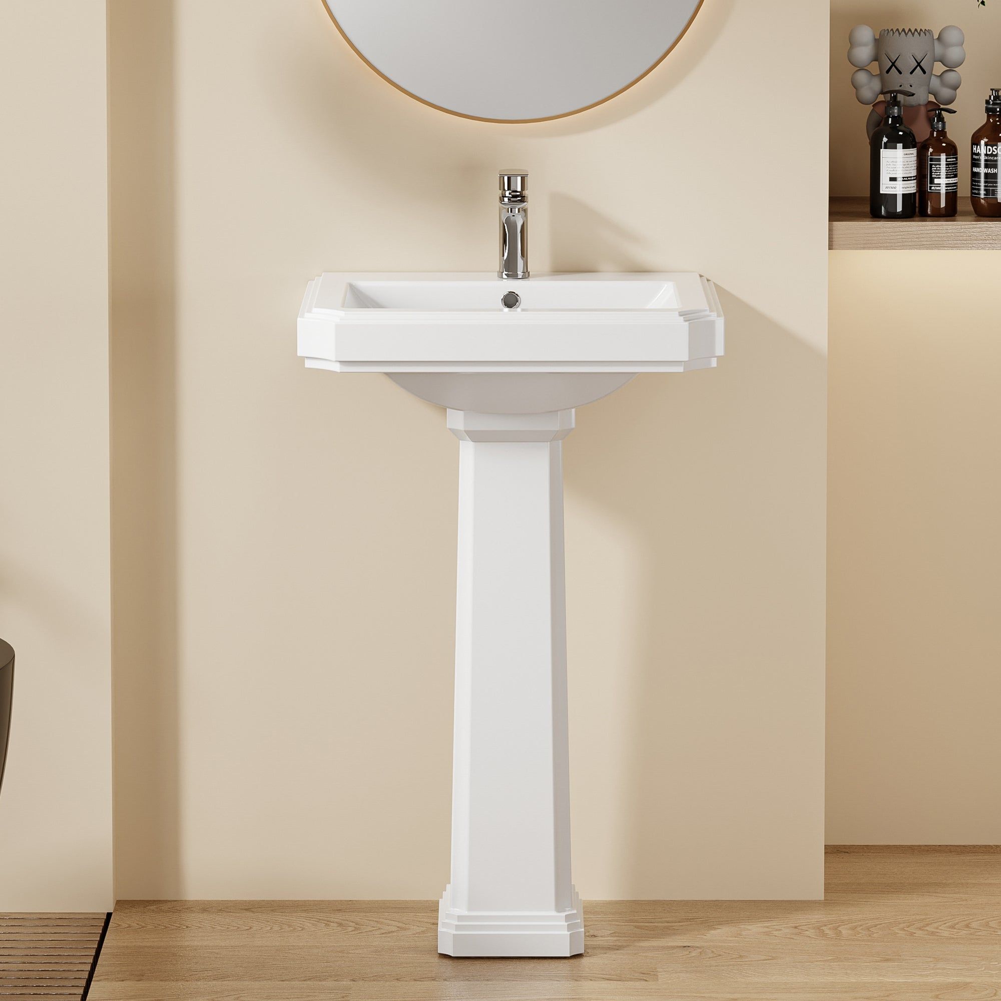 Lavabo colonne sur pied Chelsea Rétro Blanc, design classique et élégant