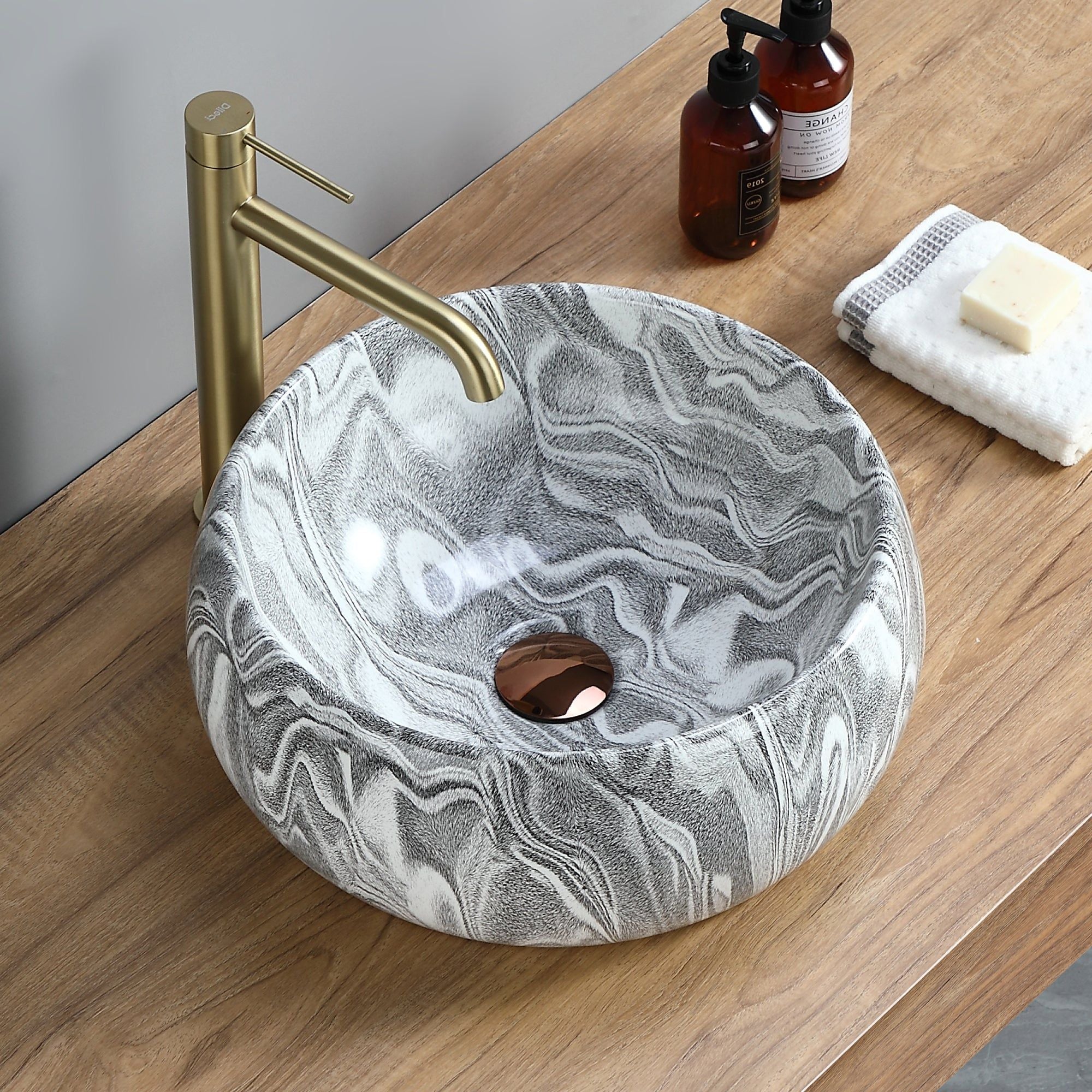 Vasque ronde à rayures zébrées grises (40 cm de diamètre)