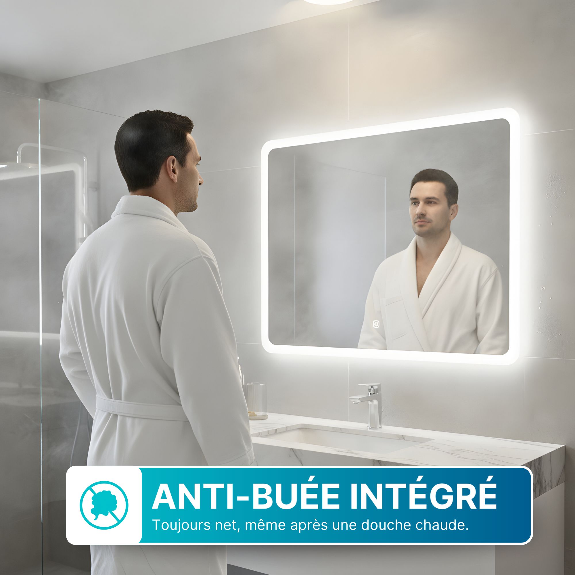 Miroir LED Rectangulaire 100 x 70 cm avec Contour Givré